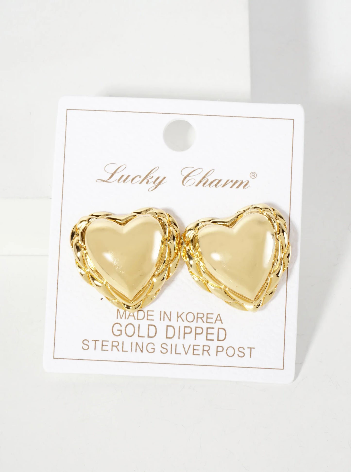 Polished Brass Textured Puffy Heart 18K-Gold-Dipped Stud Earrings