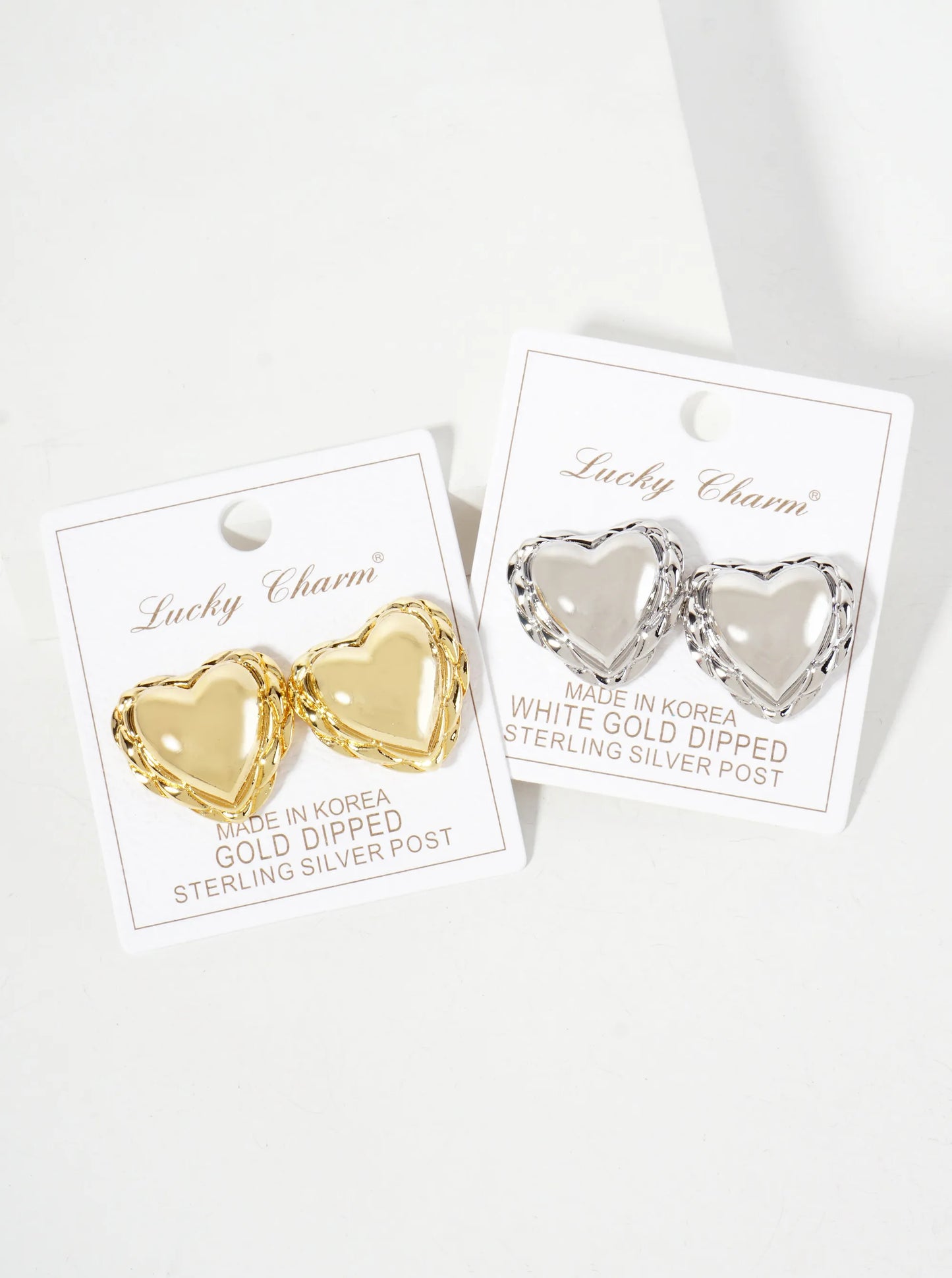 Polished Brass Textured Puffy Heart 18K-Gold-Dipped Stud Earrings