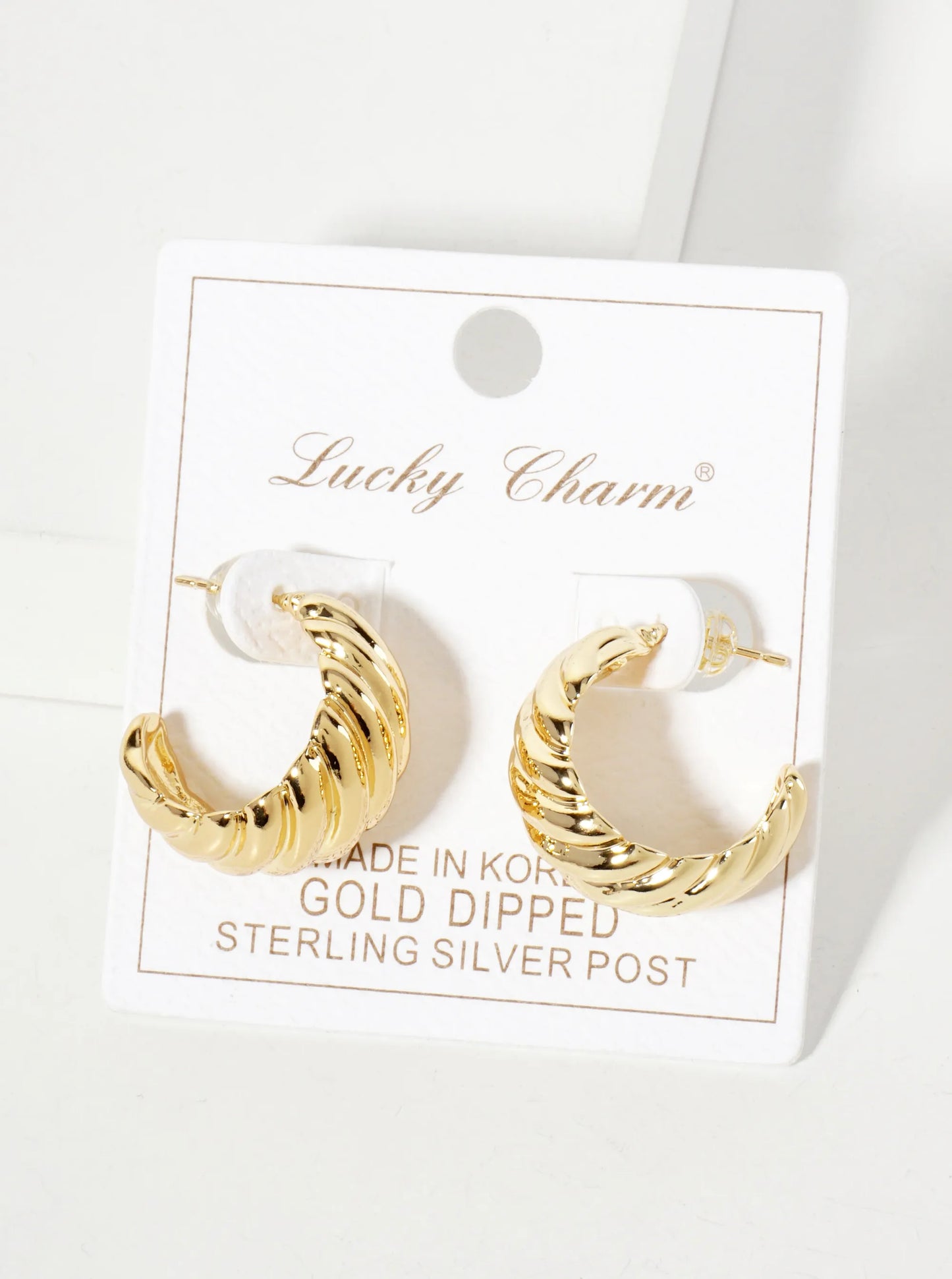 Polished Brass Wavy-Texture 20mm 18K-Gold-Dipped Tapered Open Hoop Earrings