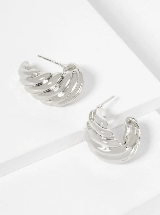 Polished Brass Wavy-Texture 20mm 18K-Gold-Dipped Tapered Open Hoop Earrings