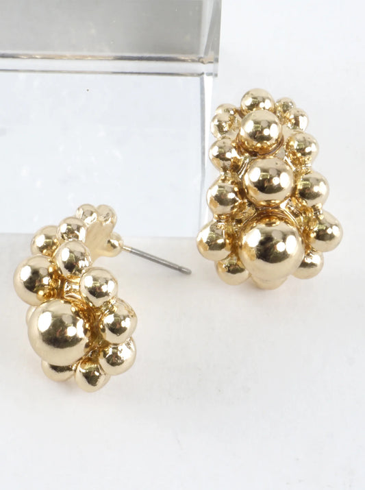 Polished Bubble Cluster Drop Hoop Earrings