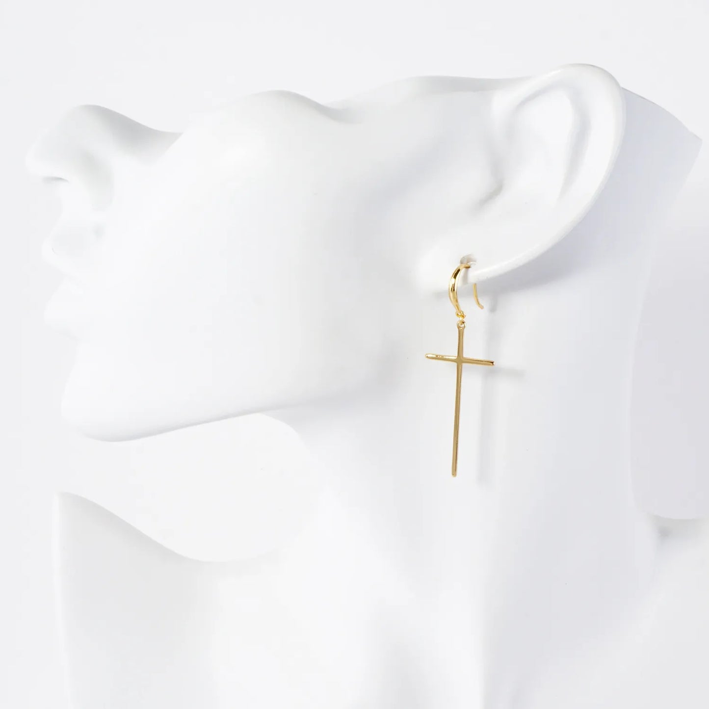Polished Cross Drop 18K-Gold-Dipped Brass Earrings