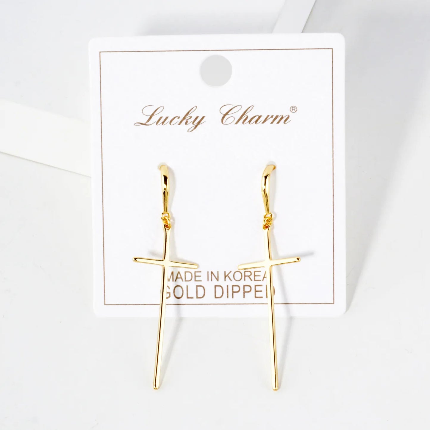 Polished Cross Drop 18K-Gold-Dipped Brass Earrings