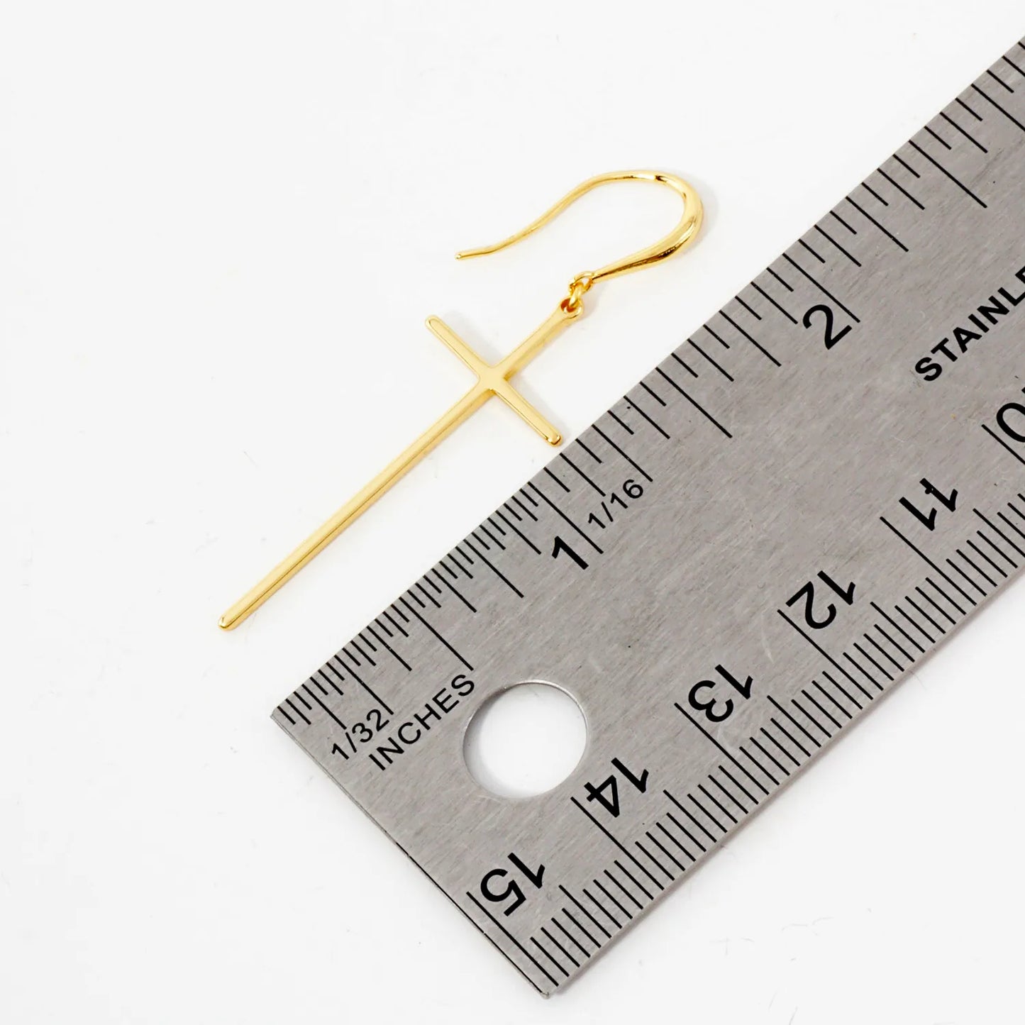 Polished Cross Drop 18K-Gold-Dipped Brass Earrings