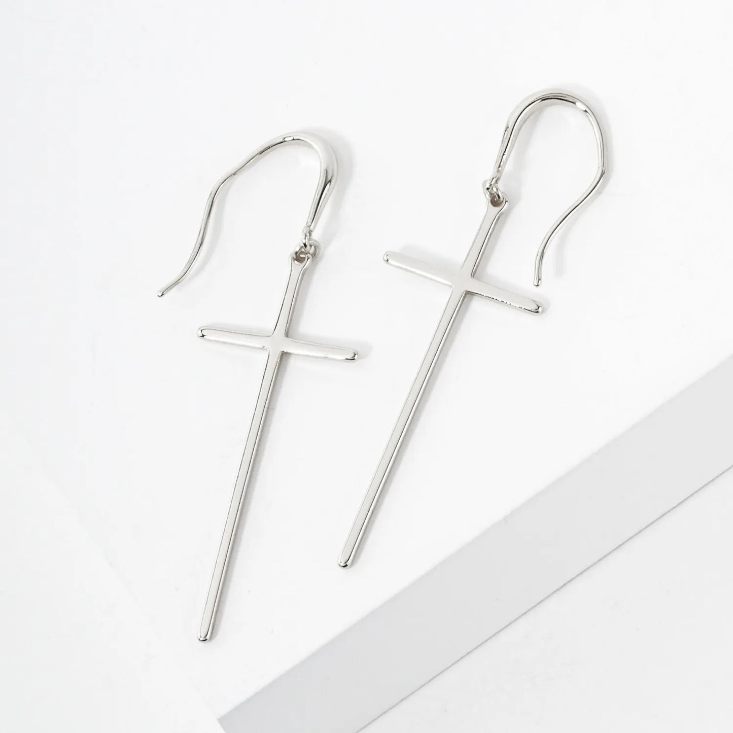 Polished Cross Drop 18K-Gold-Dipped Brass Earrings
