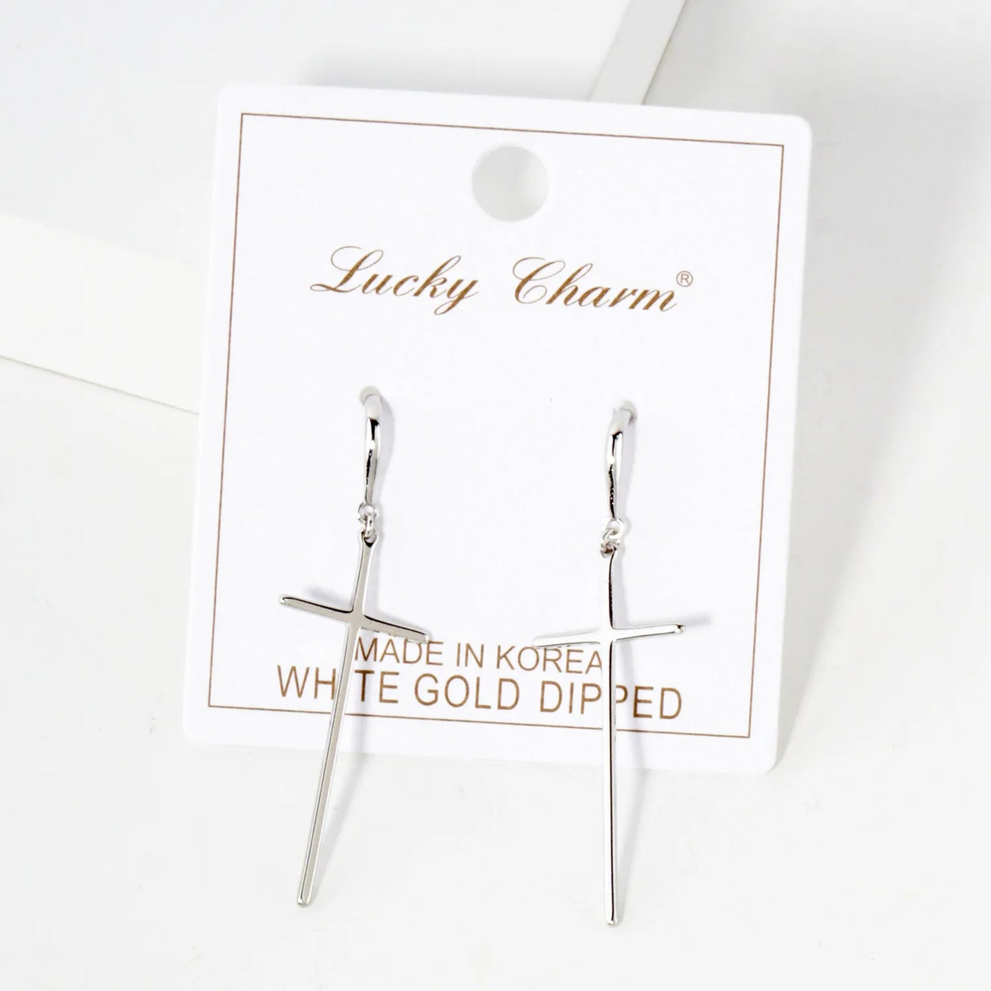 Polished Cross Drop 18K-Gold-Dipped Brass Earrings