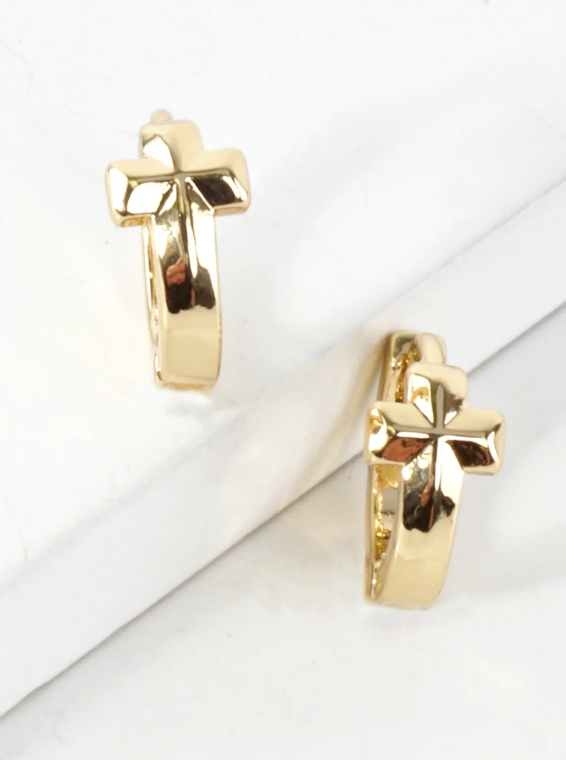 Polished Cross Huggie Hoop Earrings
