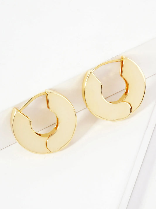 Polished Flat Design 8mm Wide 25mm 14K-Gold-Dipped Hinged Hoop Earrings