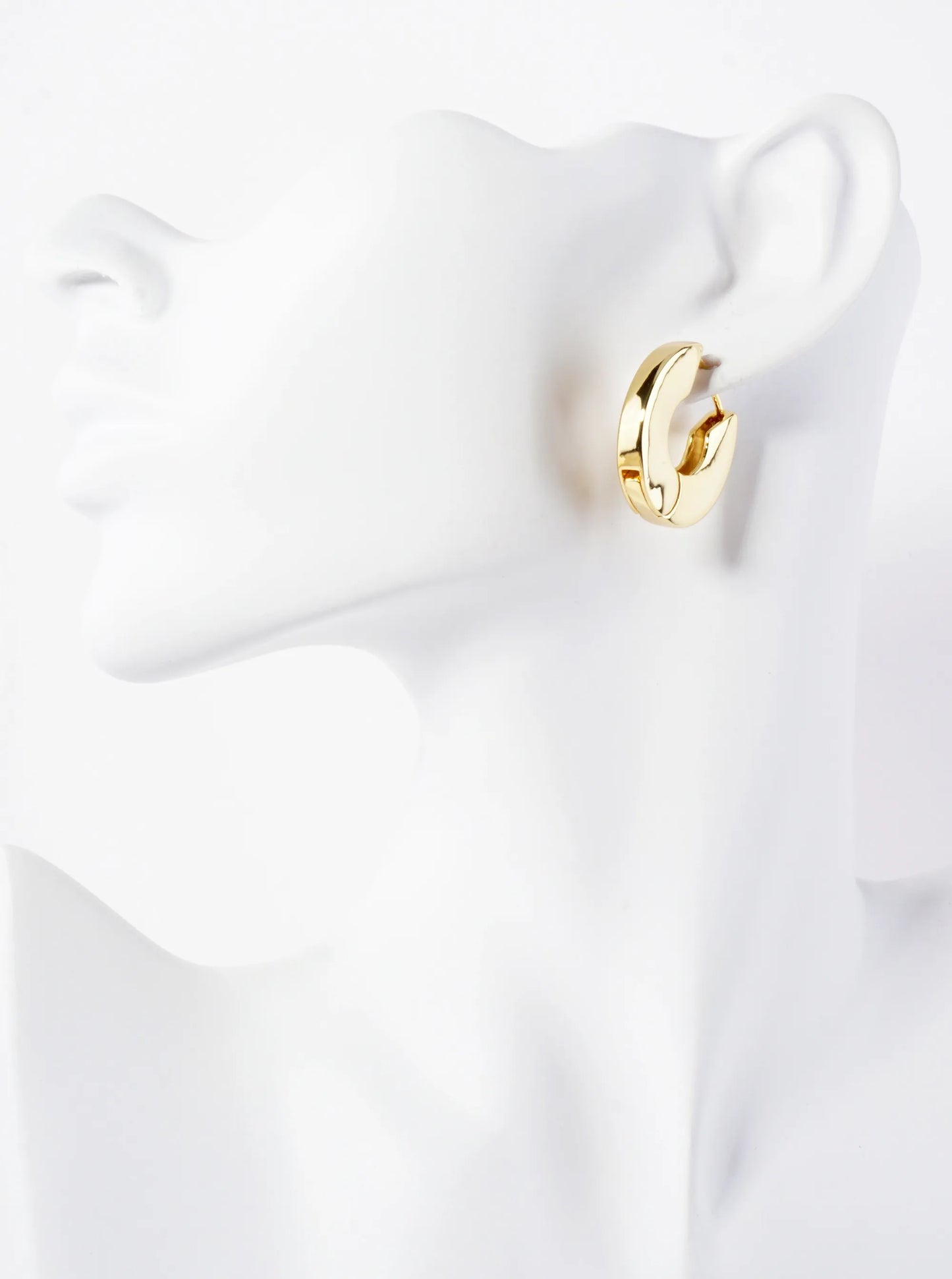 Polished Flat Design 8mm Wide 25mm 14K-Gold-Dipped Hinged Hoop Earrings