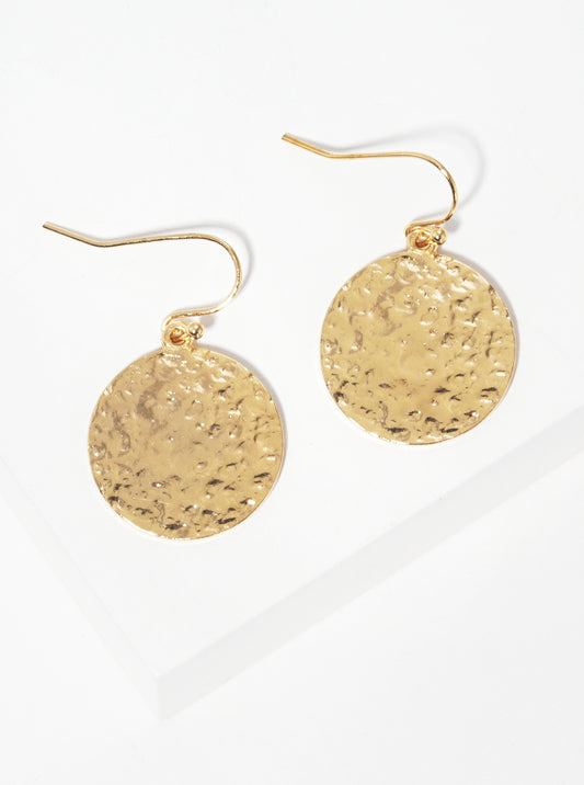 Polished Hammered Disc Fish Hook Dangle Drop Earrings