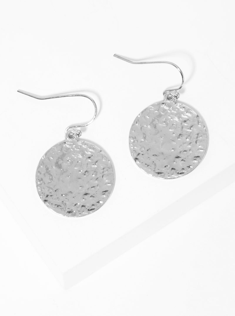 Polished Hammered Disc Fish Hook Dangle Drop Earrings