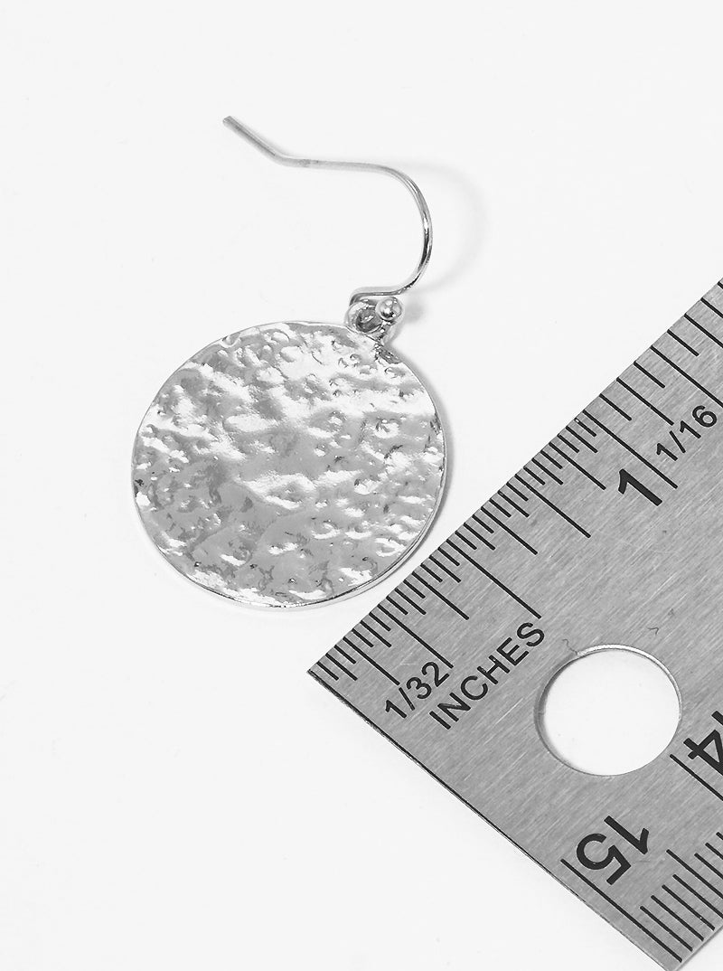 Polished Hammered Disc Fish Hook Dangle Drop Earrings