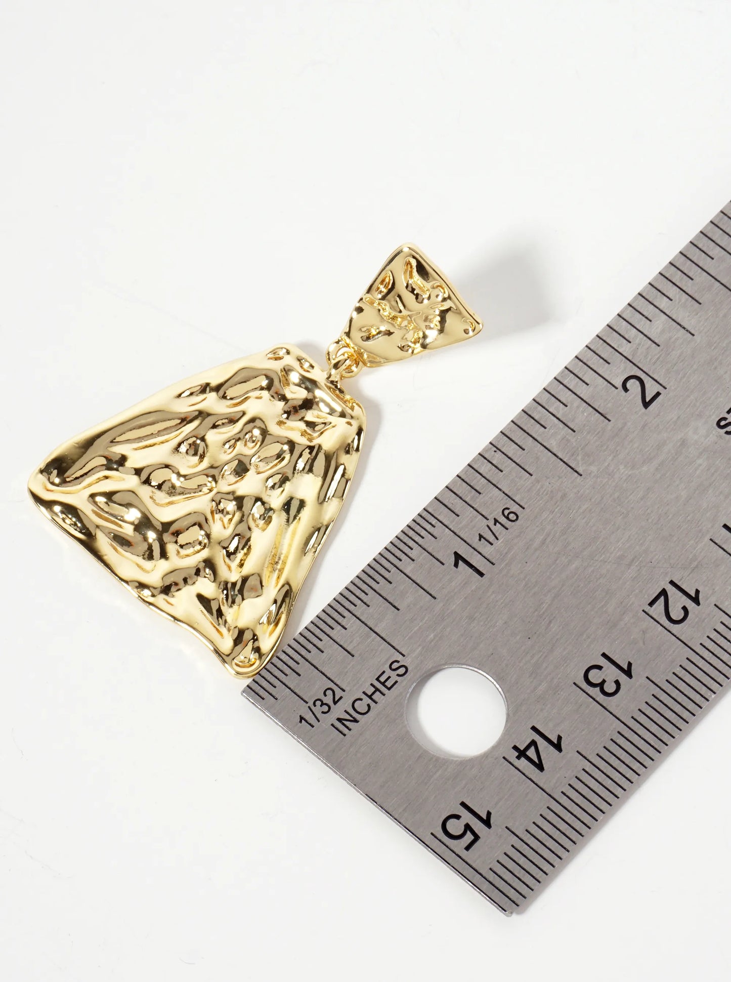 Polished Hammered-Texture Geometric Diamond-Shaped 18K-Gold-Dipped Brass Dangle Post Earrings