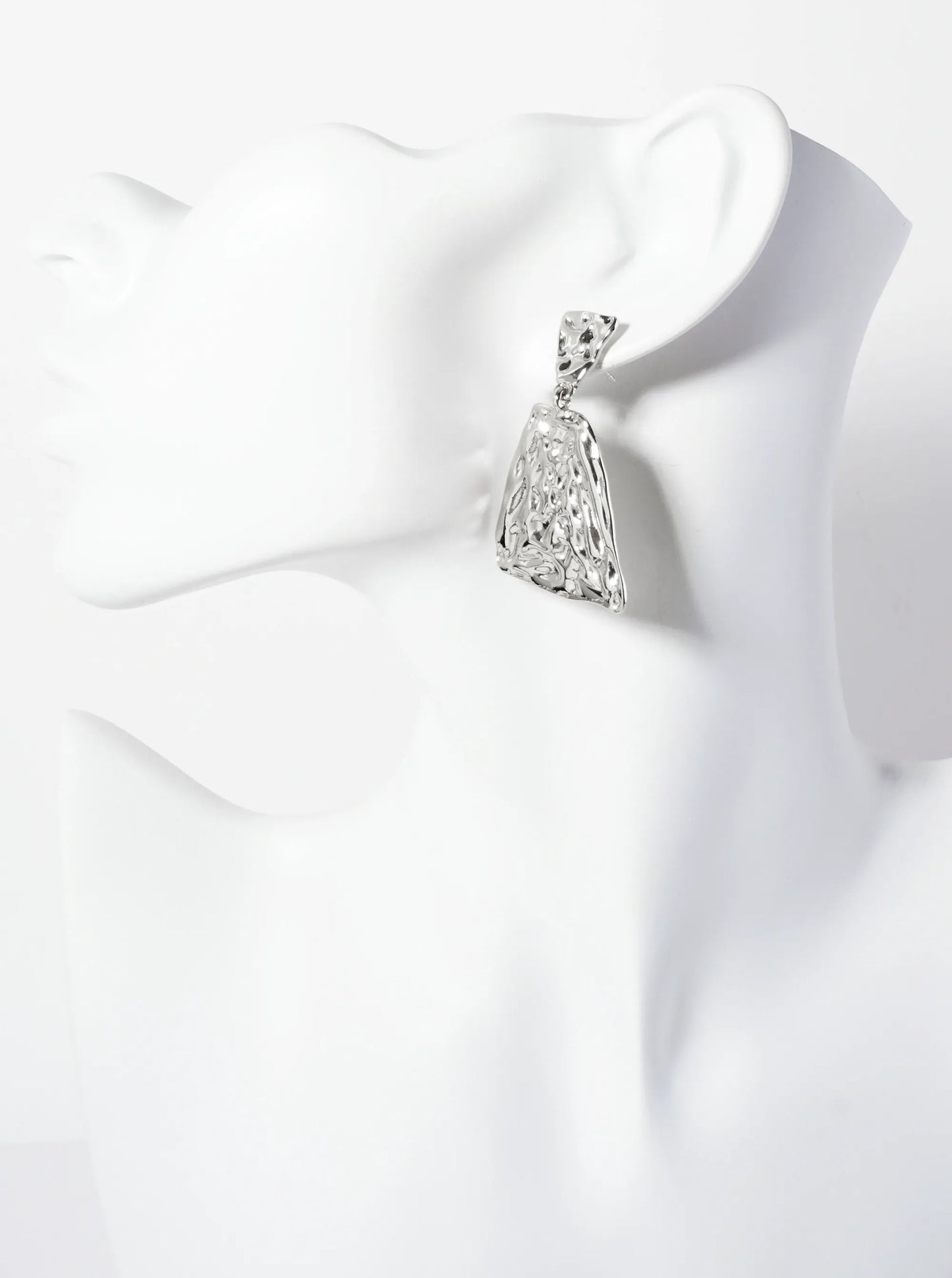 Polished Hammered-Texture Geometric Diamond-Shaped 18K-Gold-Dipped Brass Dangle Post Earrings
