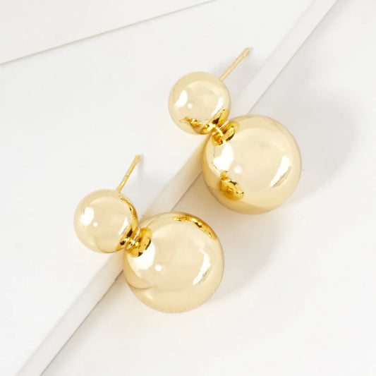 Polished Hollow Double Circle 14K-Gold-Dipped Brass Earrings