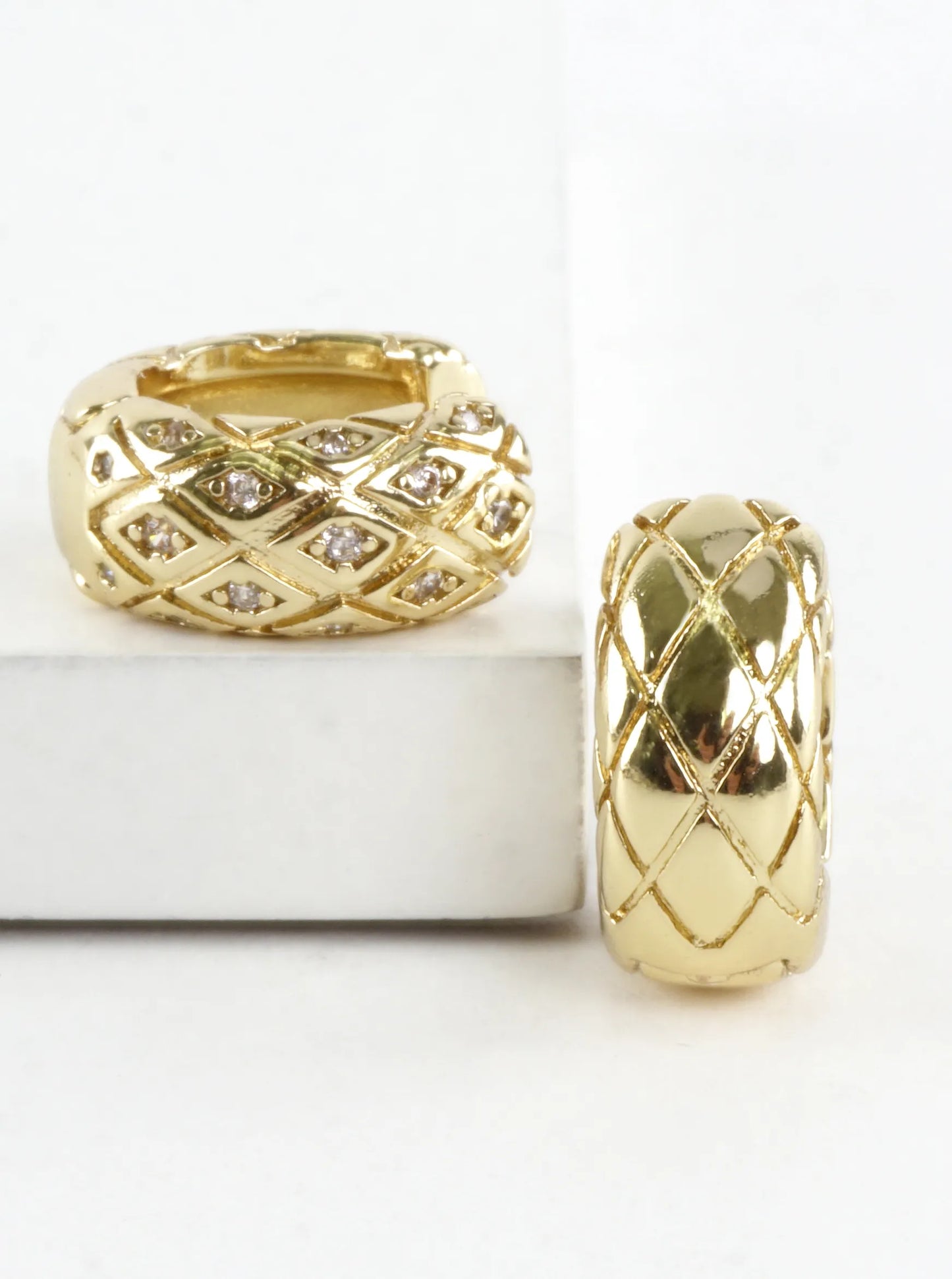 Polished Lattice Huggie Hoop Earrings