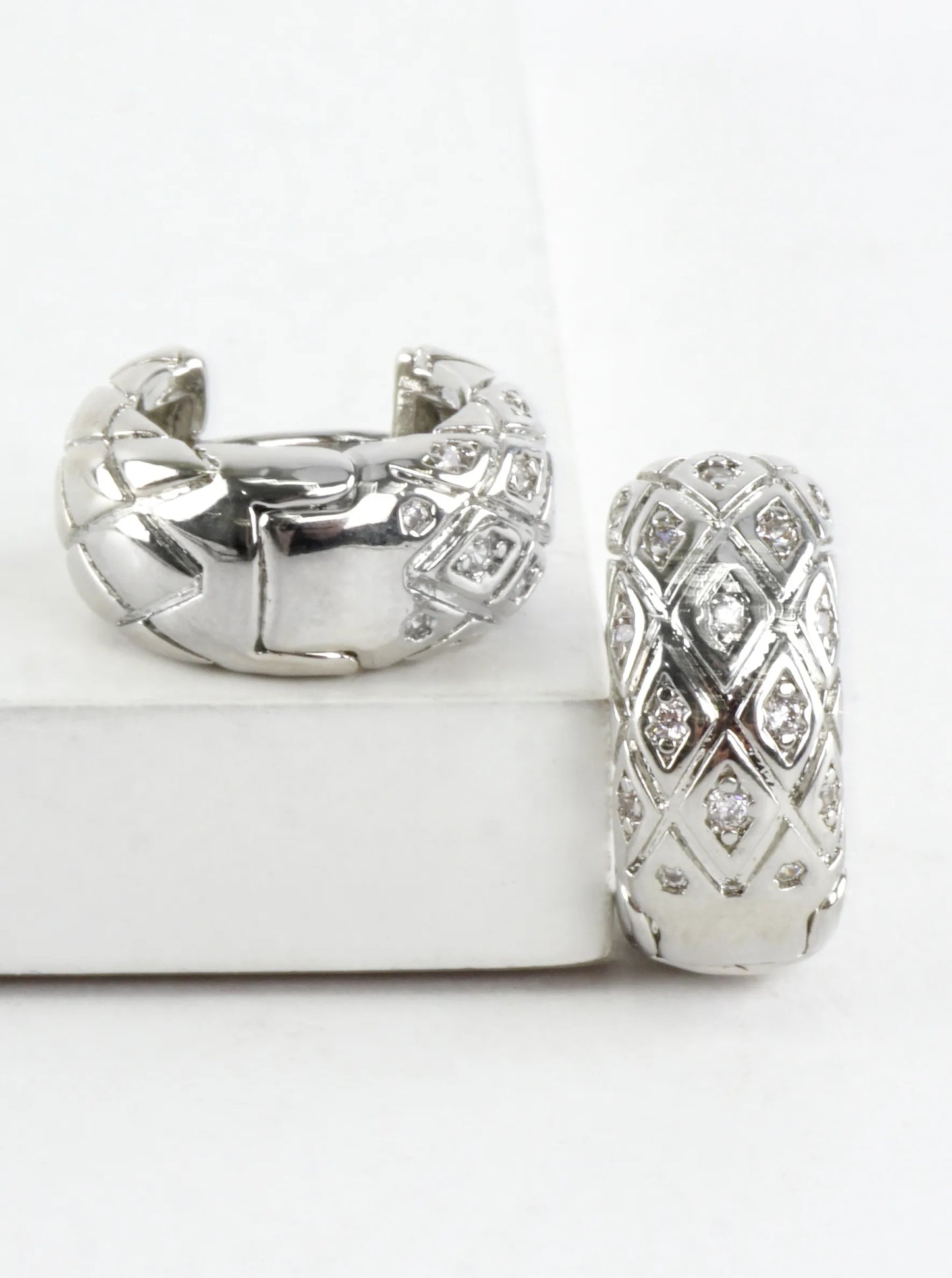 Polished Lattice Huggie Hoop Earrings