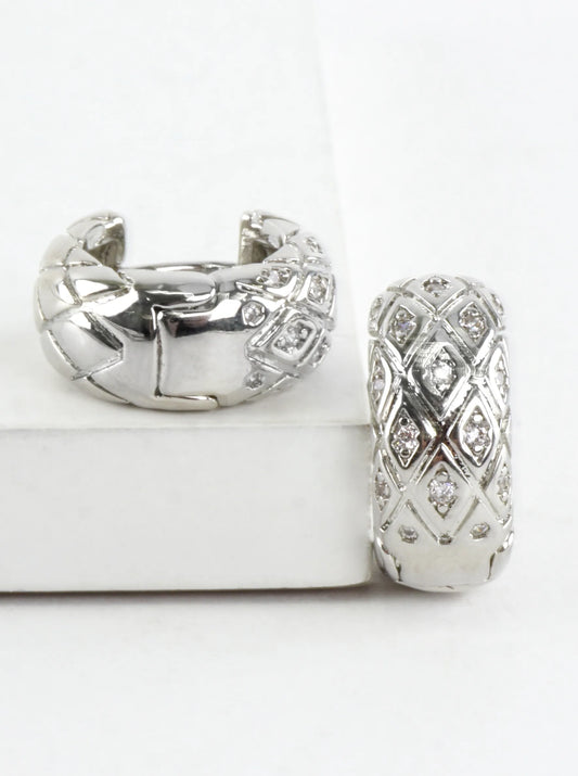 Polished Lattice Huggie Hoop Earrings