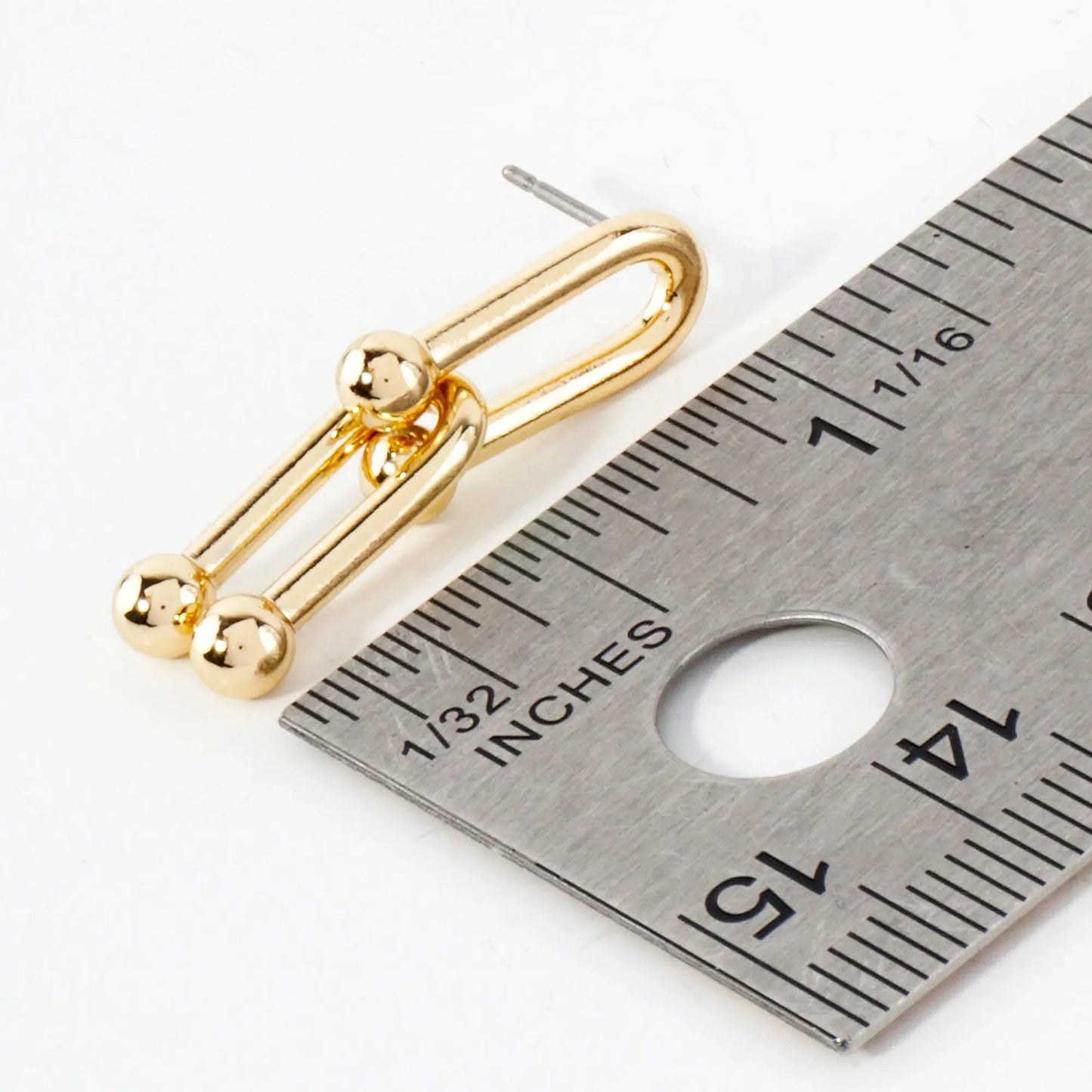 Polished Linked U-Shaped Chain Design 14K-Gold-Dipped Brass Earrings