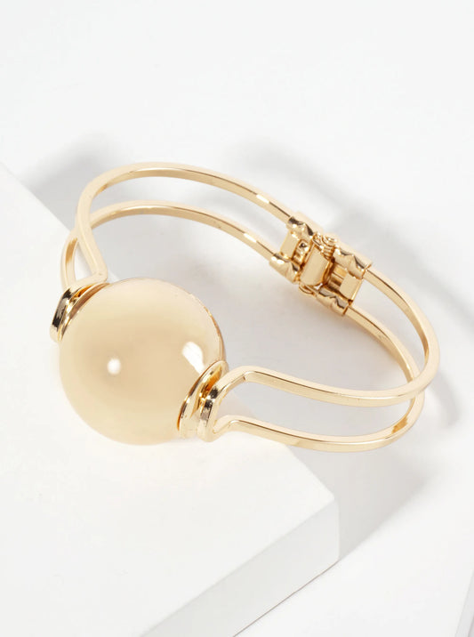 Polished Metal 1-inch Hollow Ball Accent Spring Hinged Bangle Bracelet