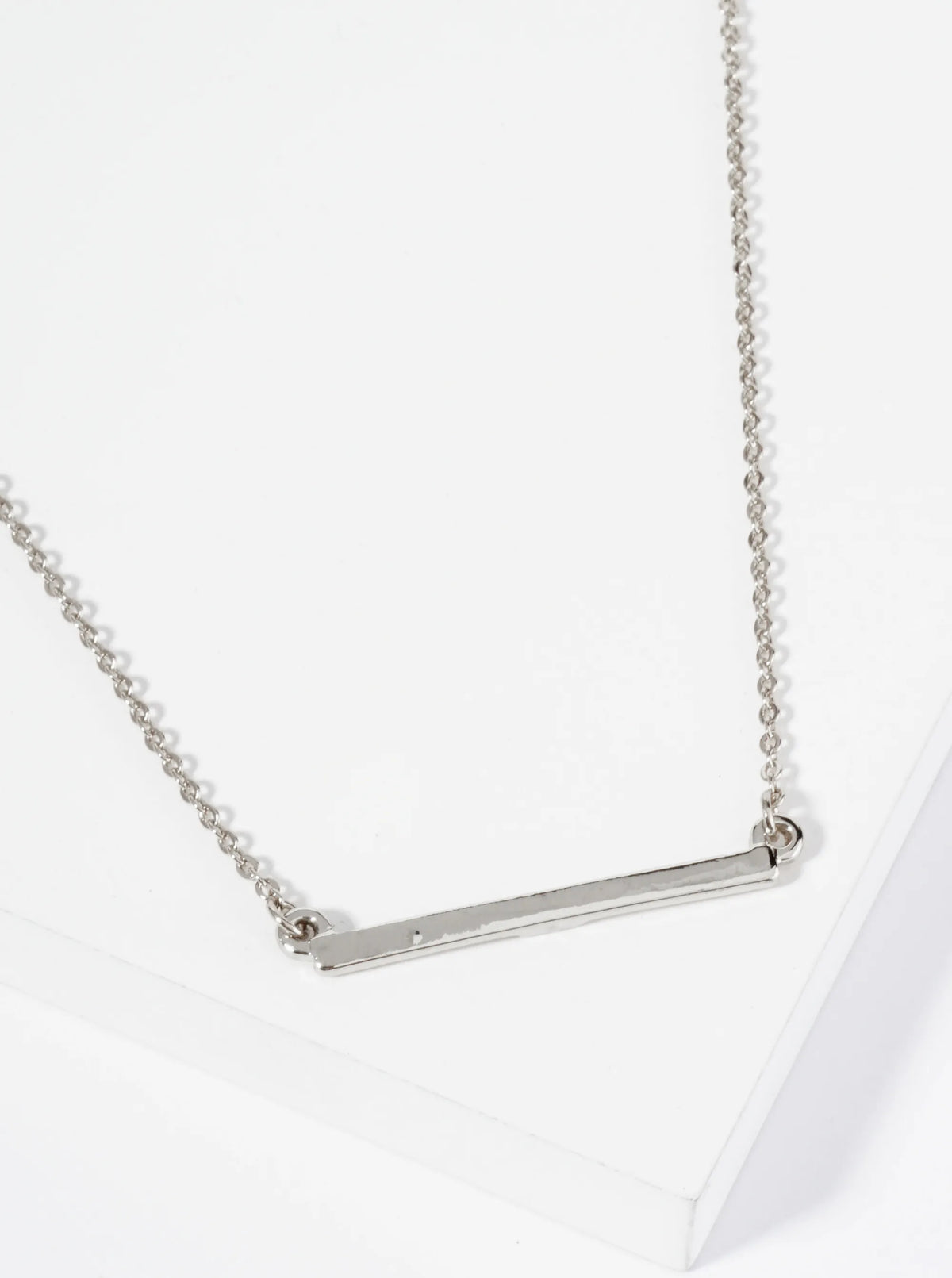 Polished Metal 1 Inch Horizontal Bar Pendant Necklace