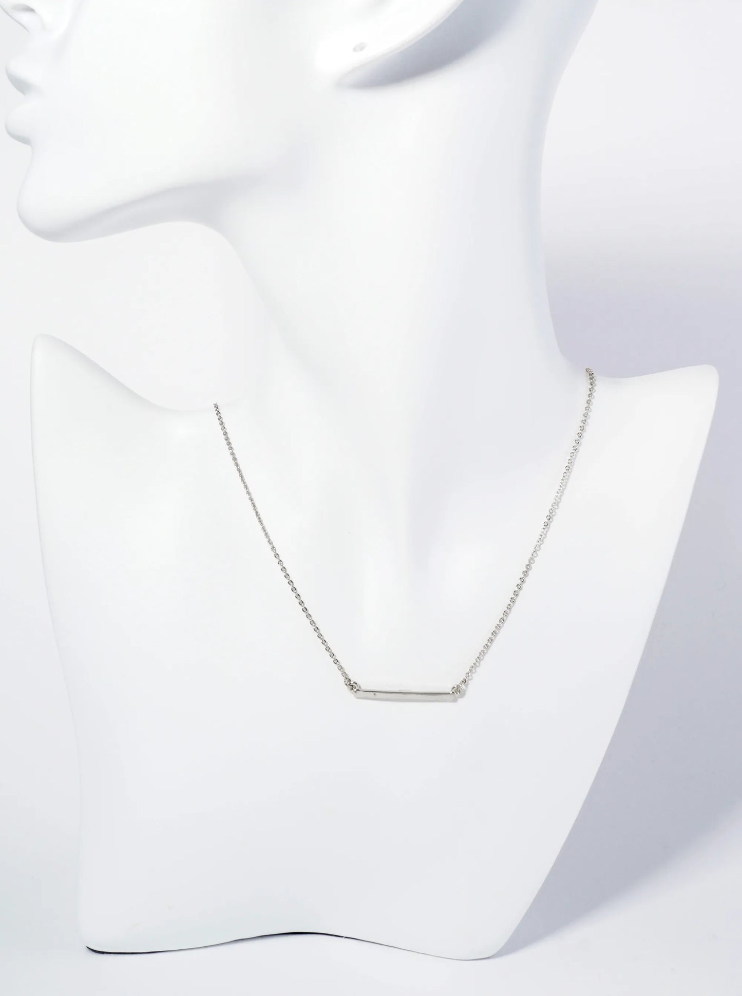 Polished Metal 1 Inch Horizontal Bar Pendant Necklace