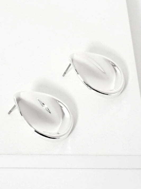 Polished Metal 1 Inch Teardrop Post Stud Earrings
