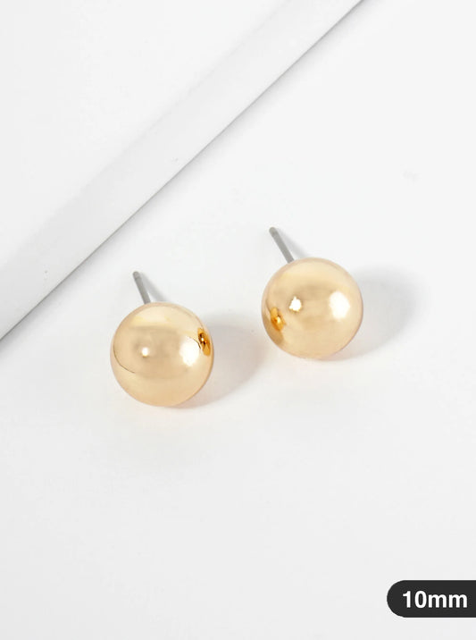 Polished Metal 10mm Brass Ball Stud Earrings