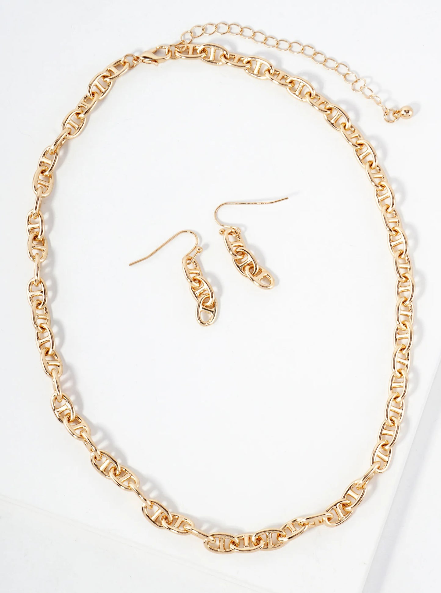 Polished Metal 10mm Mariner-Chain Necklace Set-with-Earrings