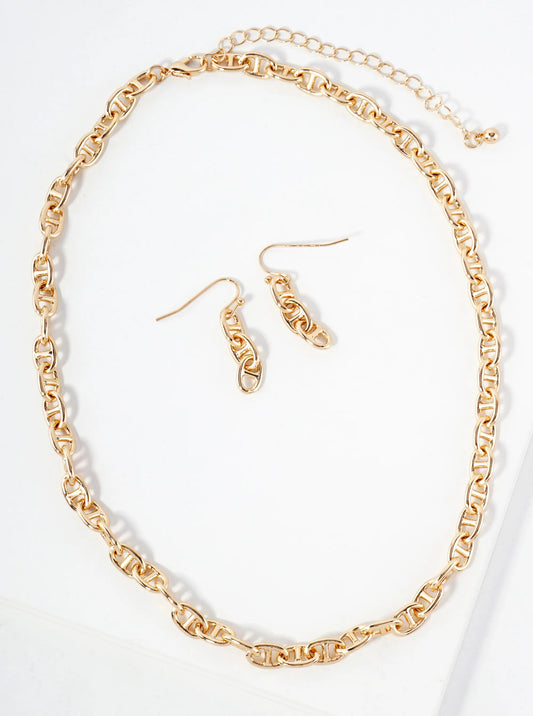 Polished Metal 10mm Mariner-Chain Necklace Set-with-Earrings