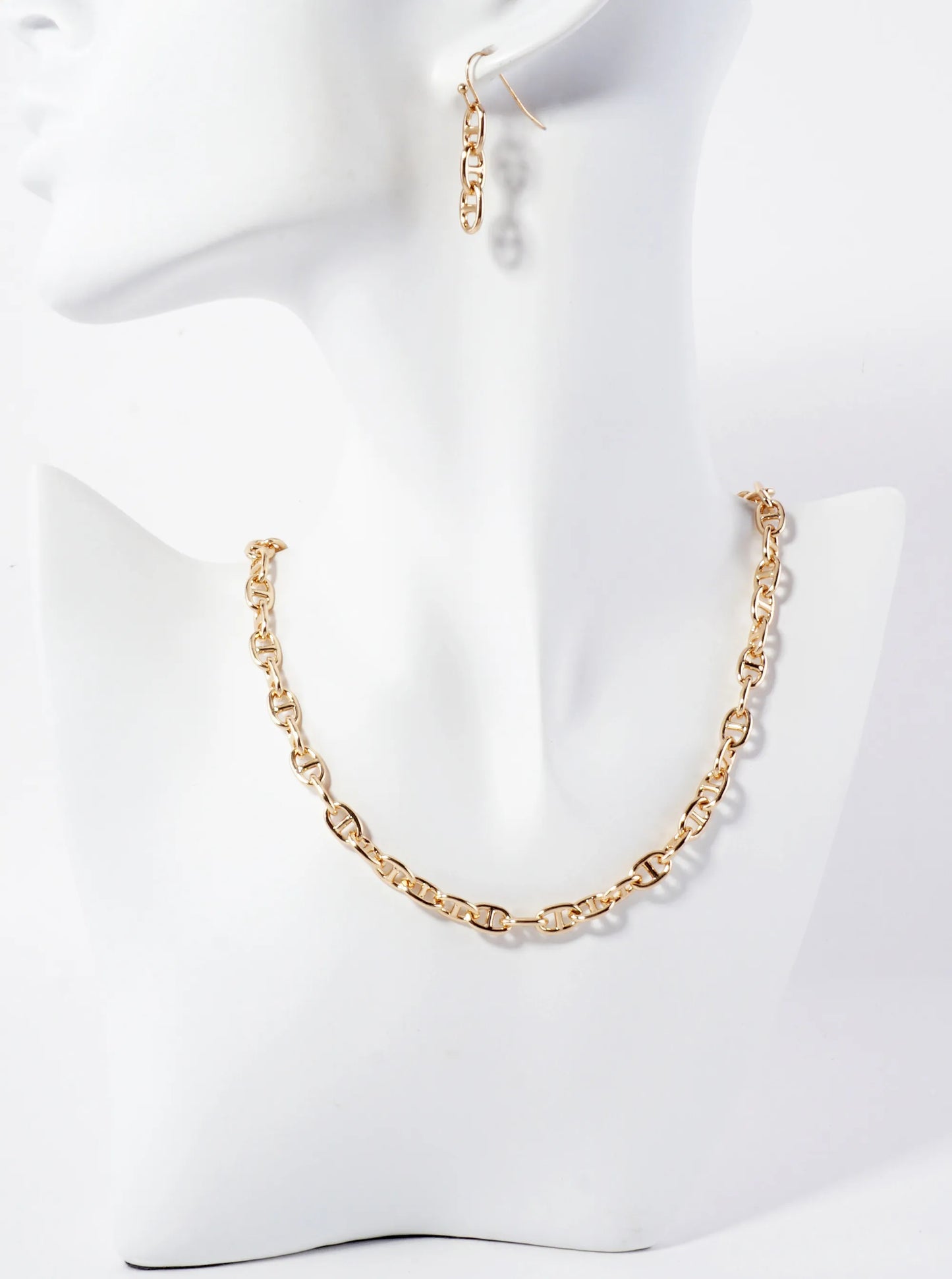 Polished Metal 10mm Mariner-Chain Necklace Set-with-Earrings