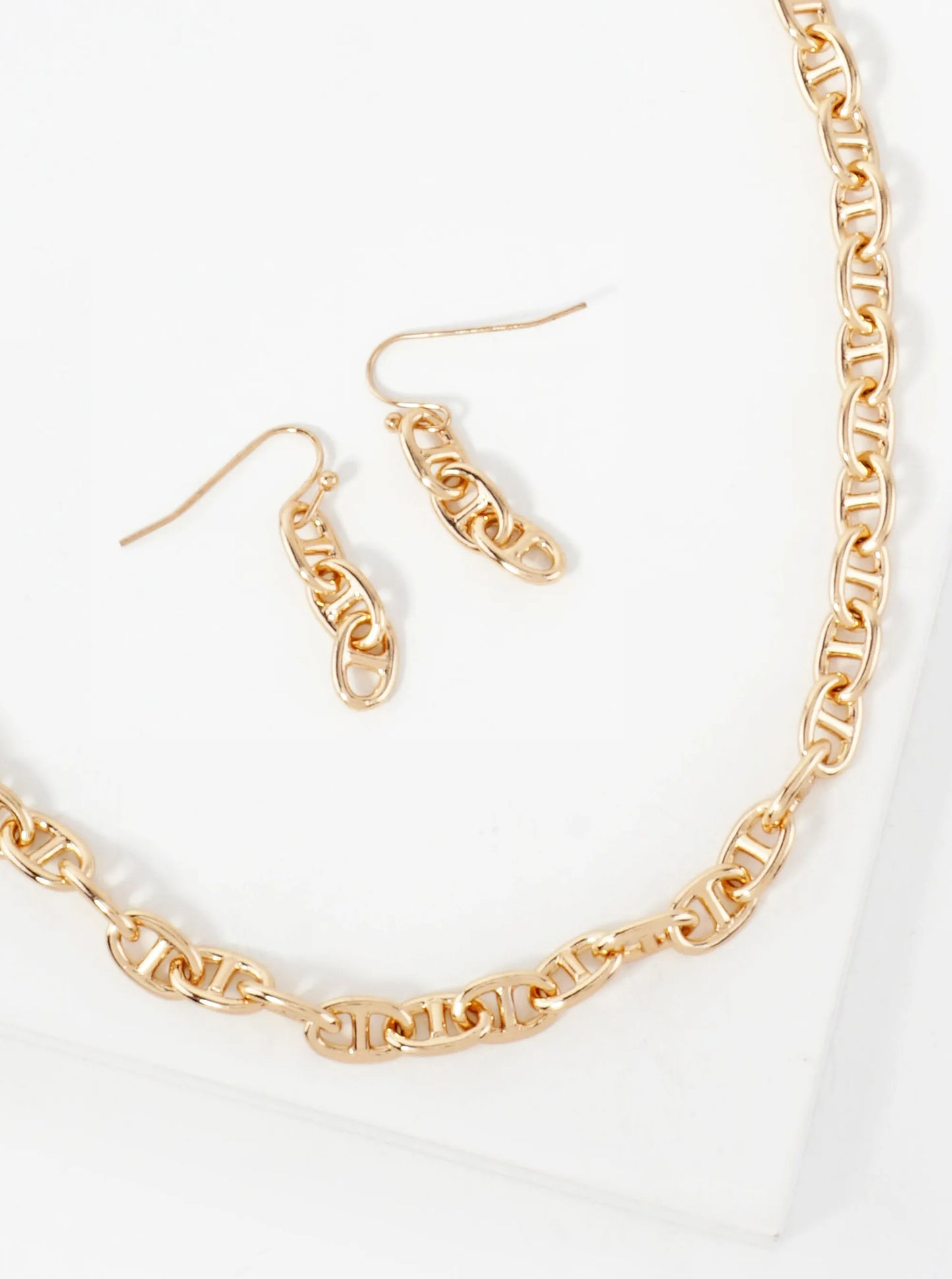 Polished Metal 10mm Mariner-Chain Necklace Set-with-Earrings