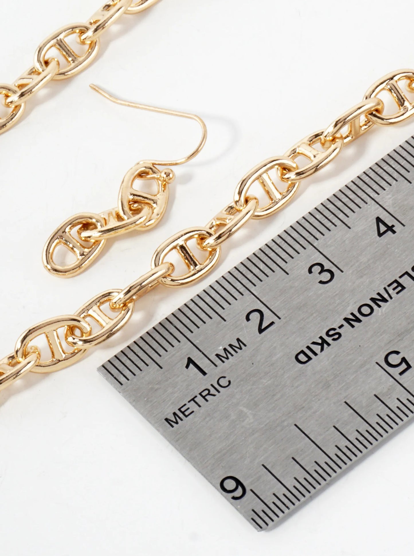 Polished Metal 10mm Mariner-Chain Necklace Set-with-Earrings