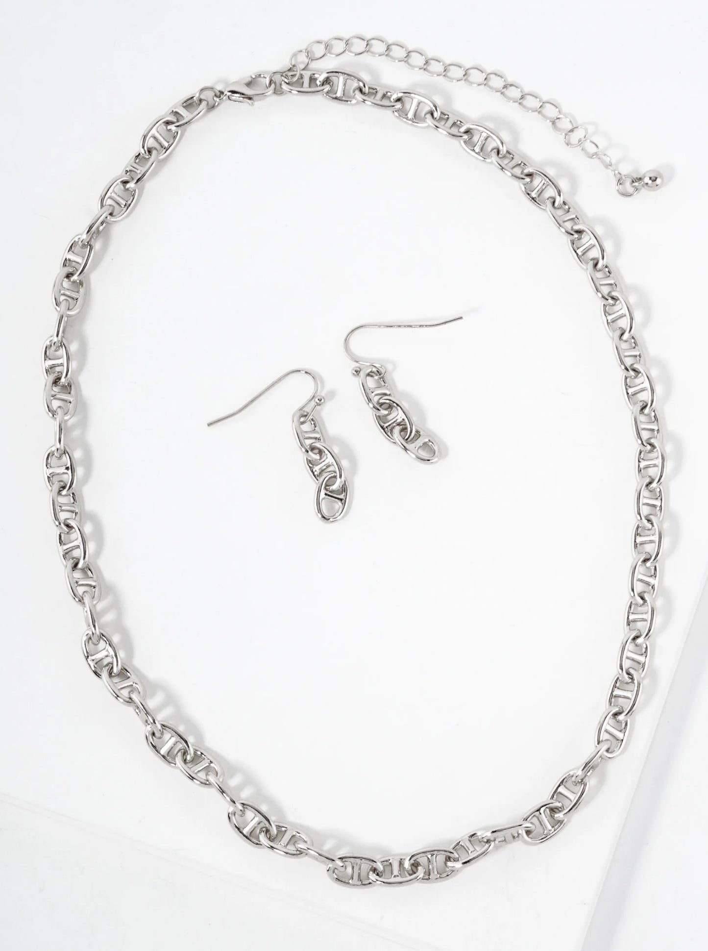 Polished Metal 10mm Mariner-Chain Necklace Set-with-Earrings