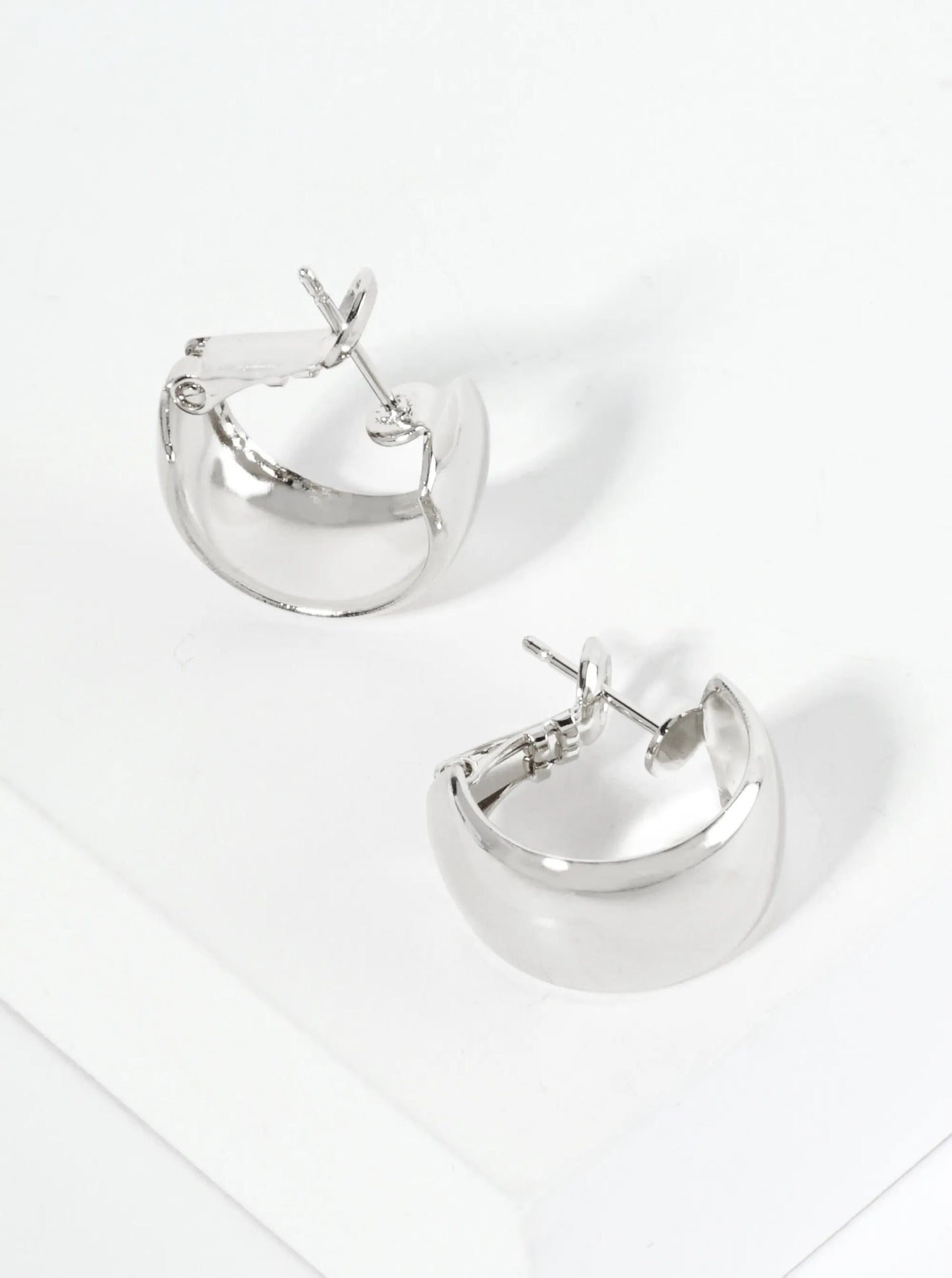 Polished Metal 15mm Dainty Latch Back Hoop Earrings