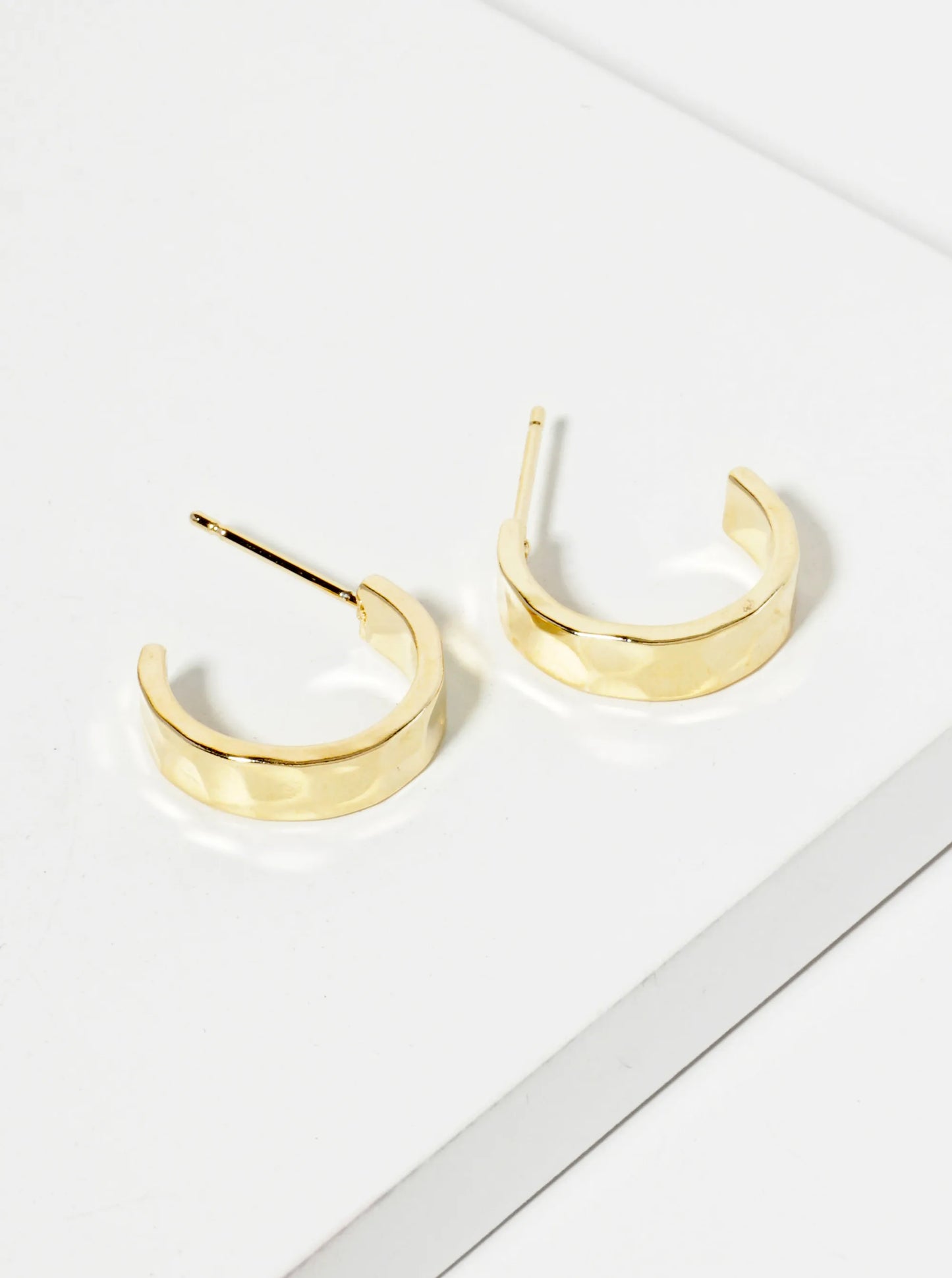 Polished Metal 15mm Hammered Open Hoop Earrings