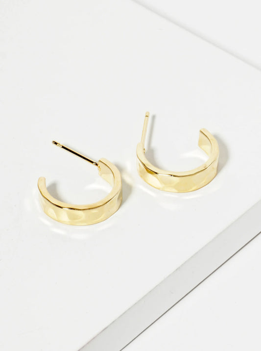 Polished Metal 15mm Hammered Open Hoop Earrings