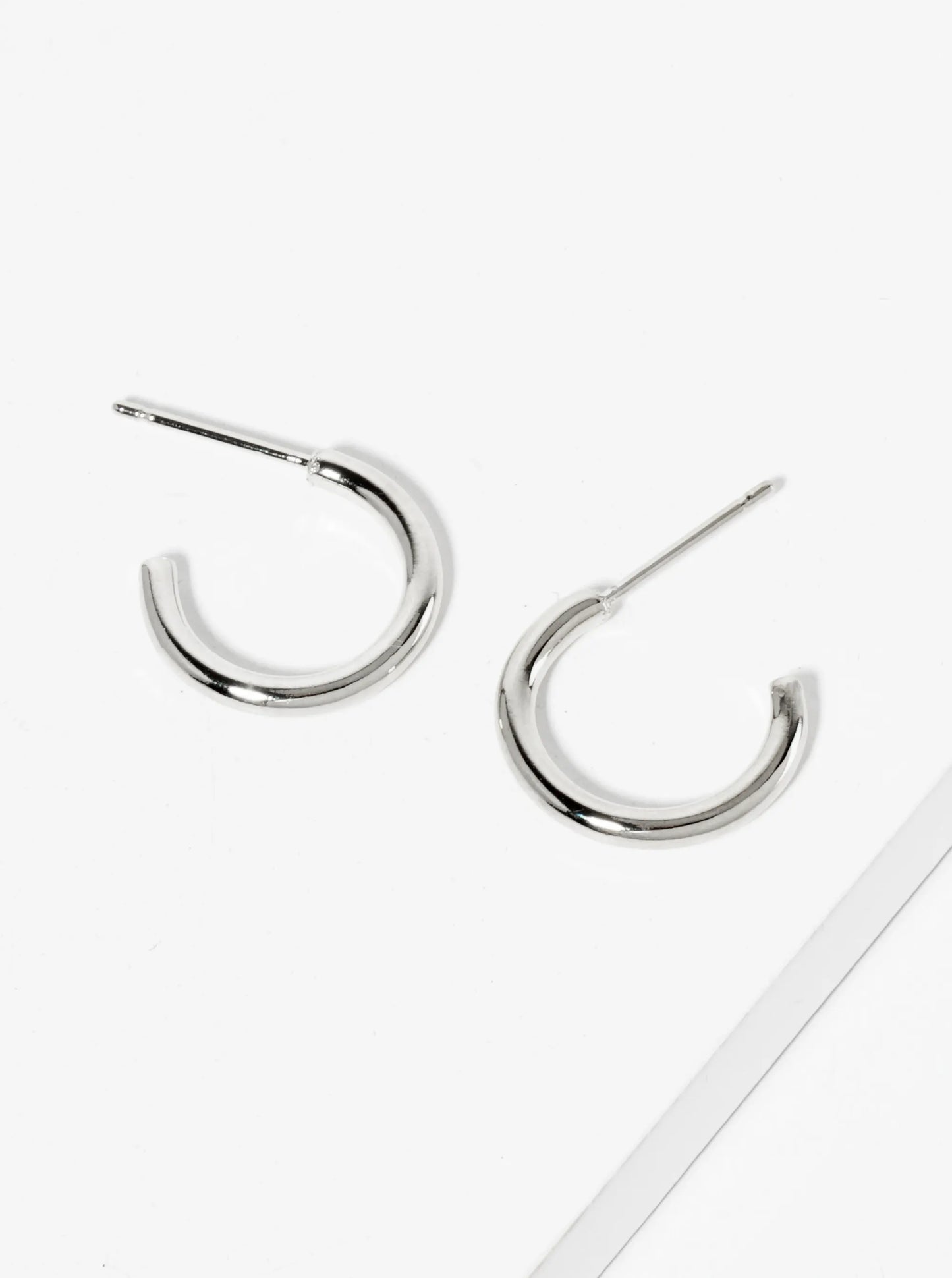 Polished Metal 15mm Thin Open Hoop Earrings