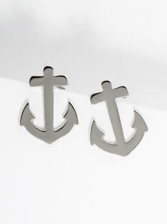 Polished Metal 17mm Anchor Nautical Stud Earrings