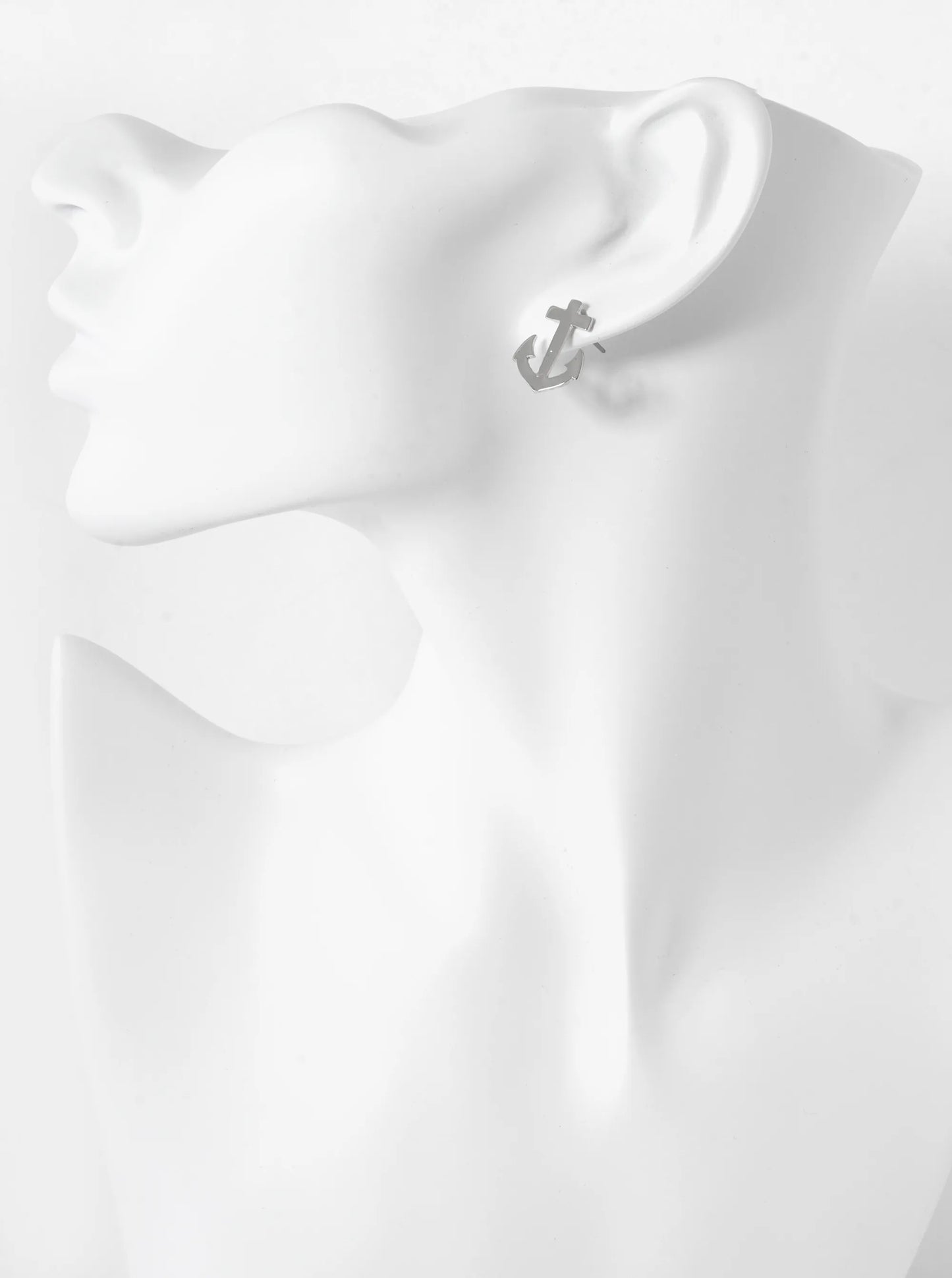 Polished Metal 17mm Anchor Nautical Stud Earrings