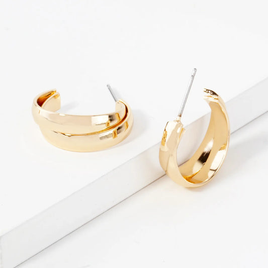 Polished Metal 18mm Layered Double Hoop Earrings