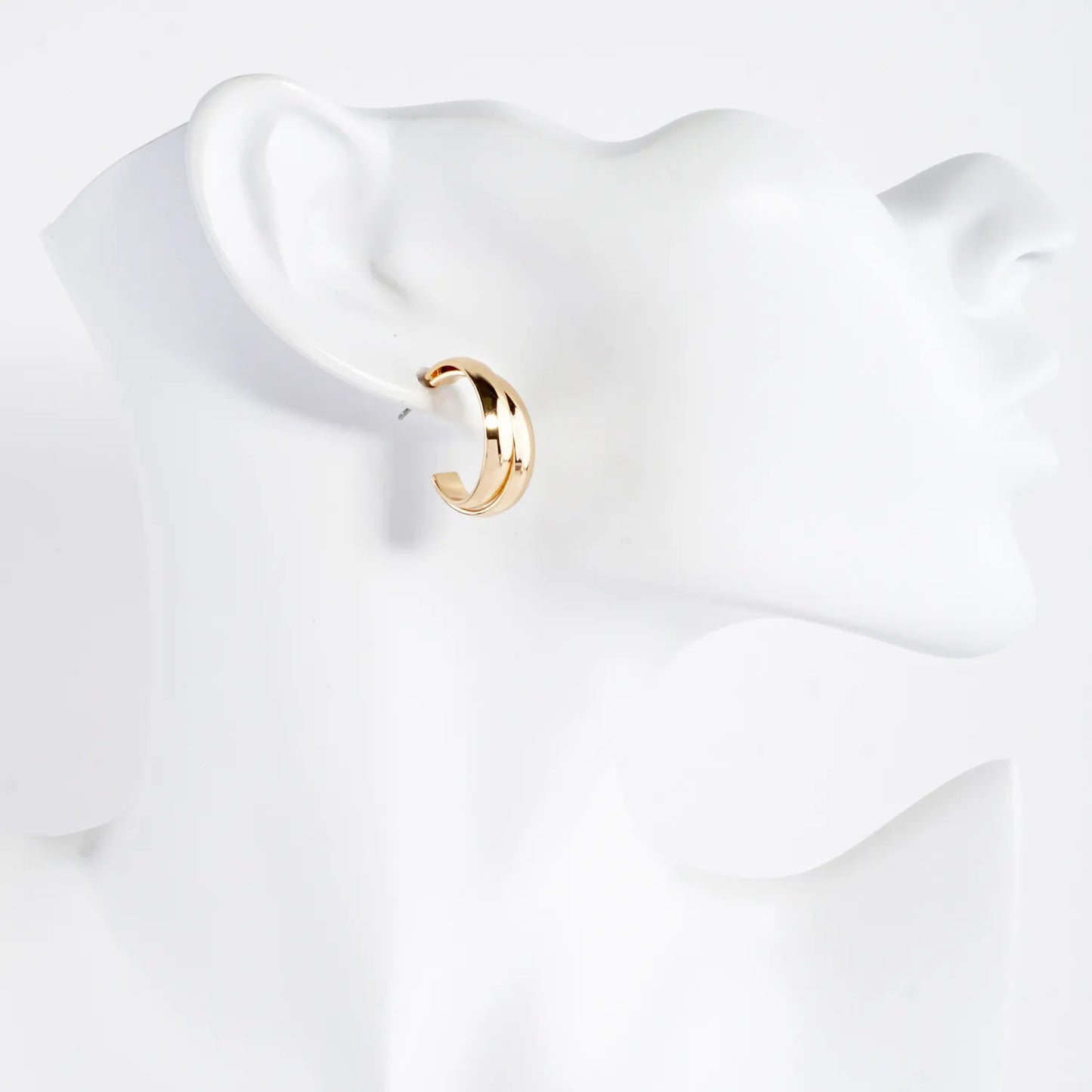 Polished Metal 18mm Layered Double Hoop Earrings