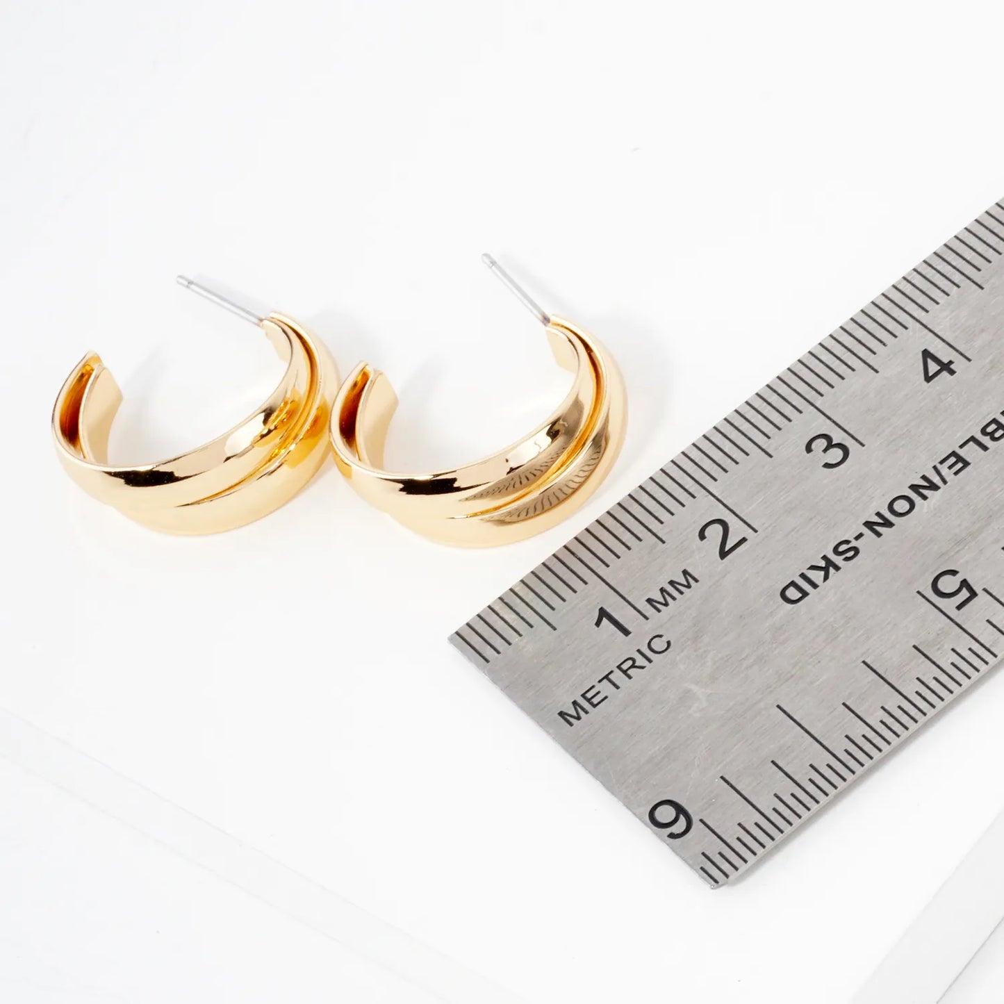 Polished Metal 18mm Layered Double Hoop Earrings