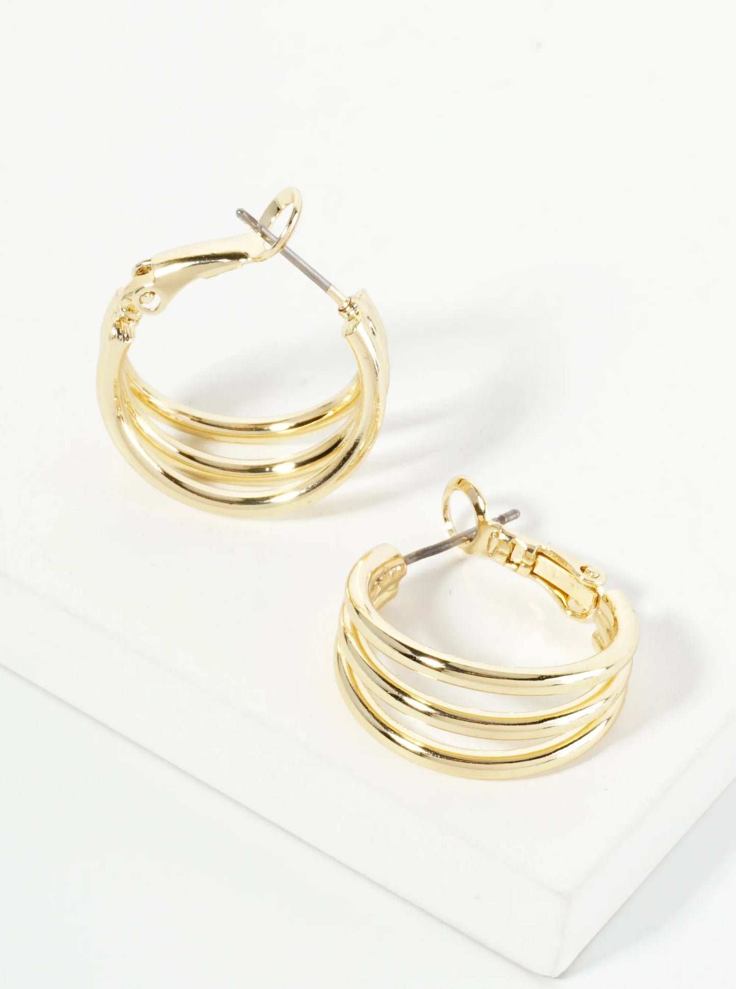 Polished Metal 20mm 3-Layer Latch Back Hoop Earrings