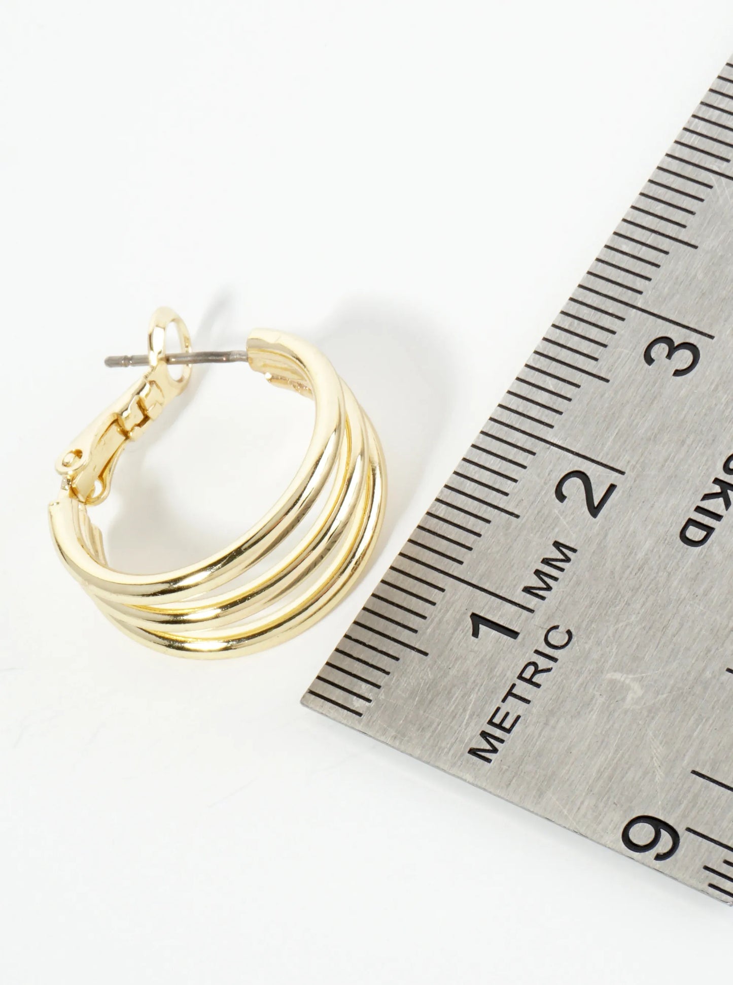 Polished Metal 20mm 3-Layer Latch Back Hoop Earrings