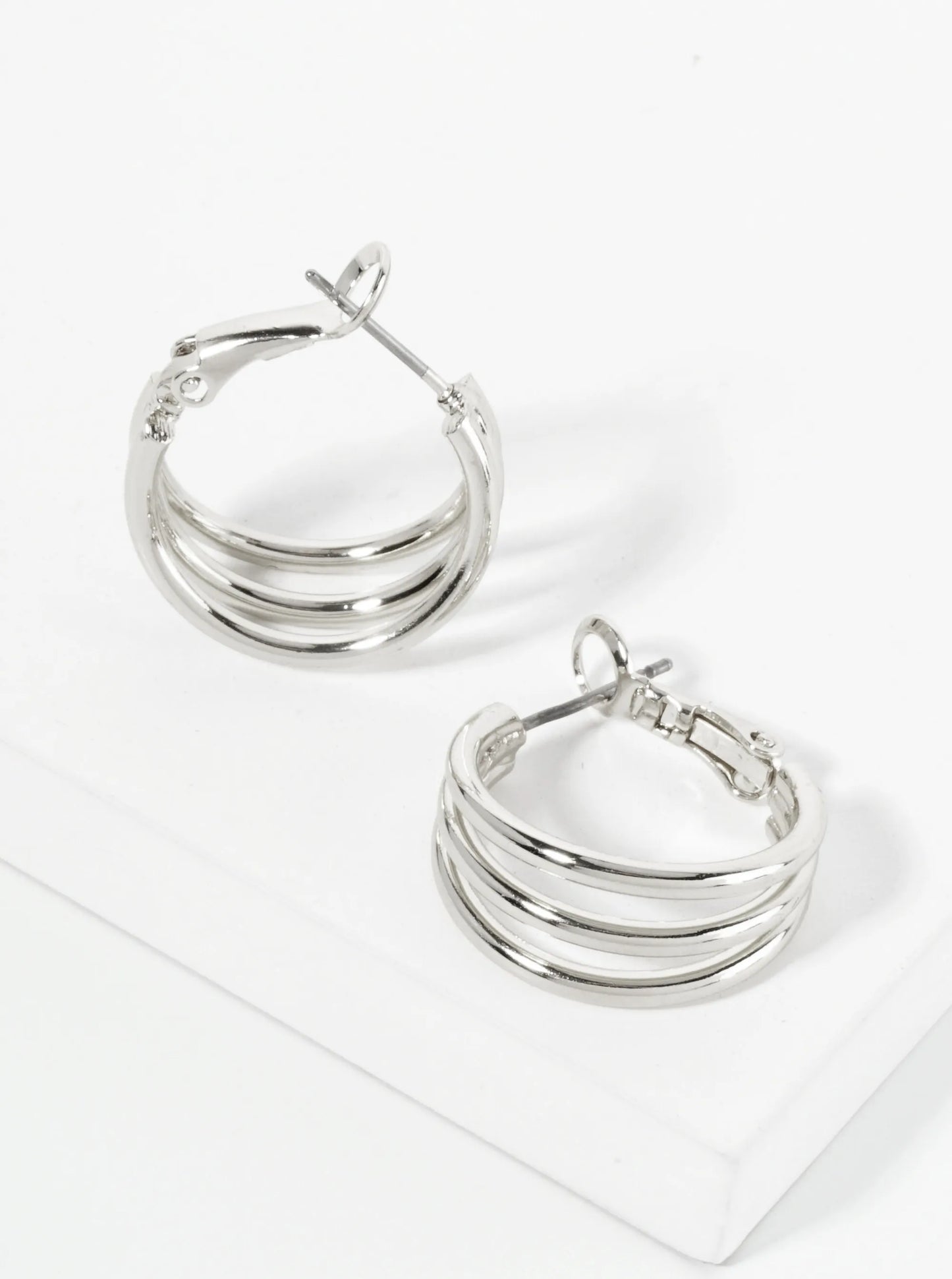 Polished Metal 20mm 3-Layer Latch Back Hoop Earrings