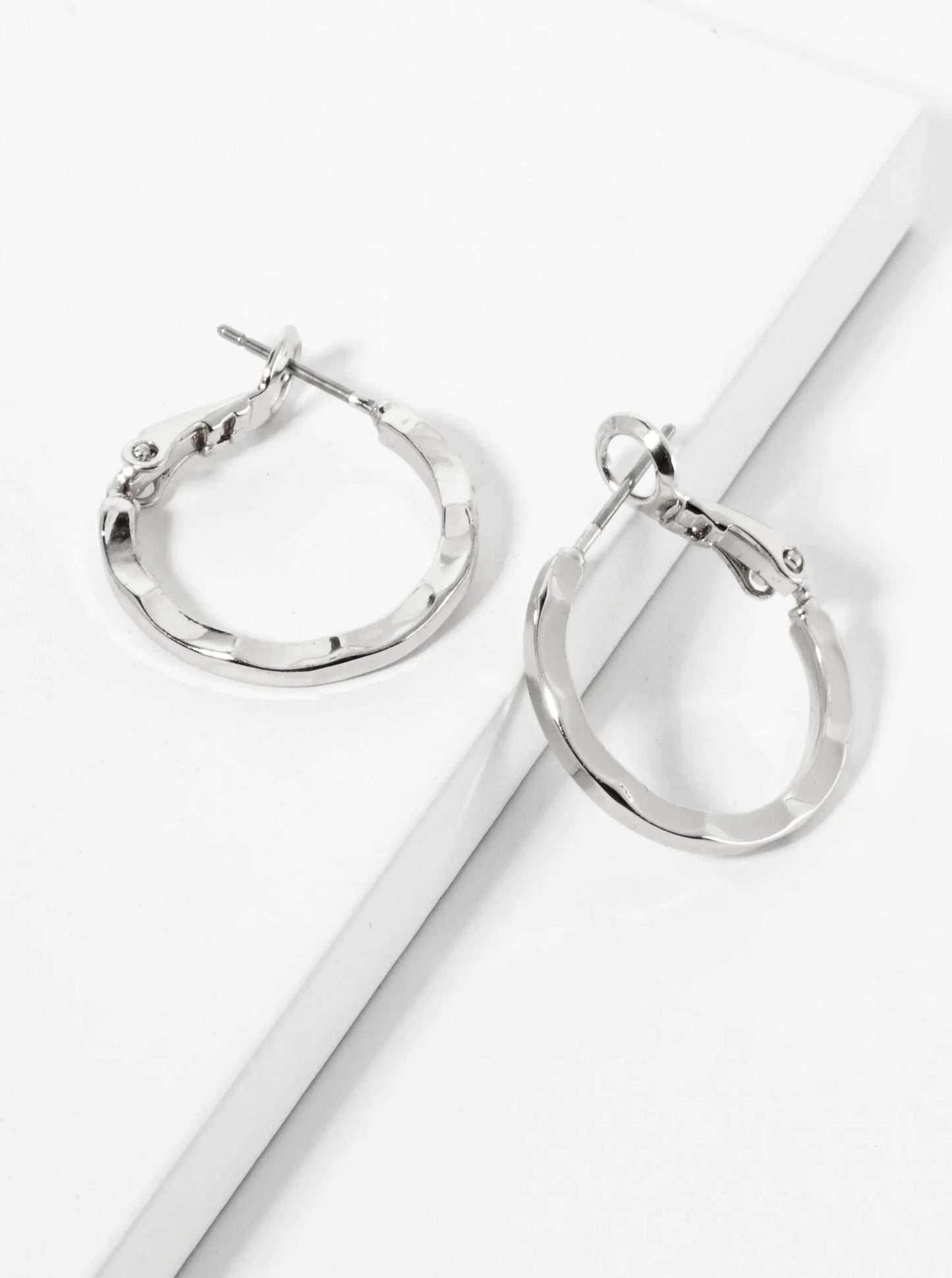 Polished Metal 20mm Hammered Latch Back Hoop Earrings