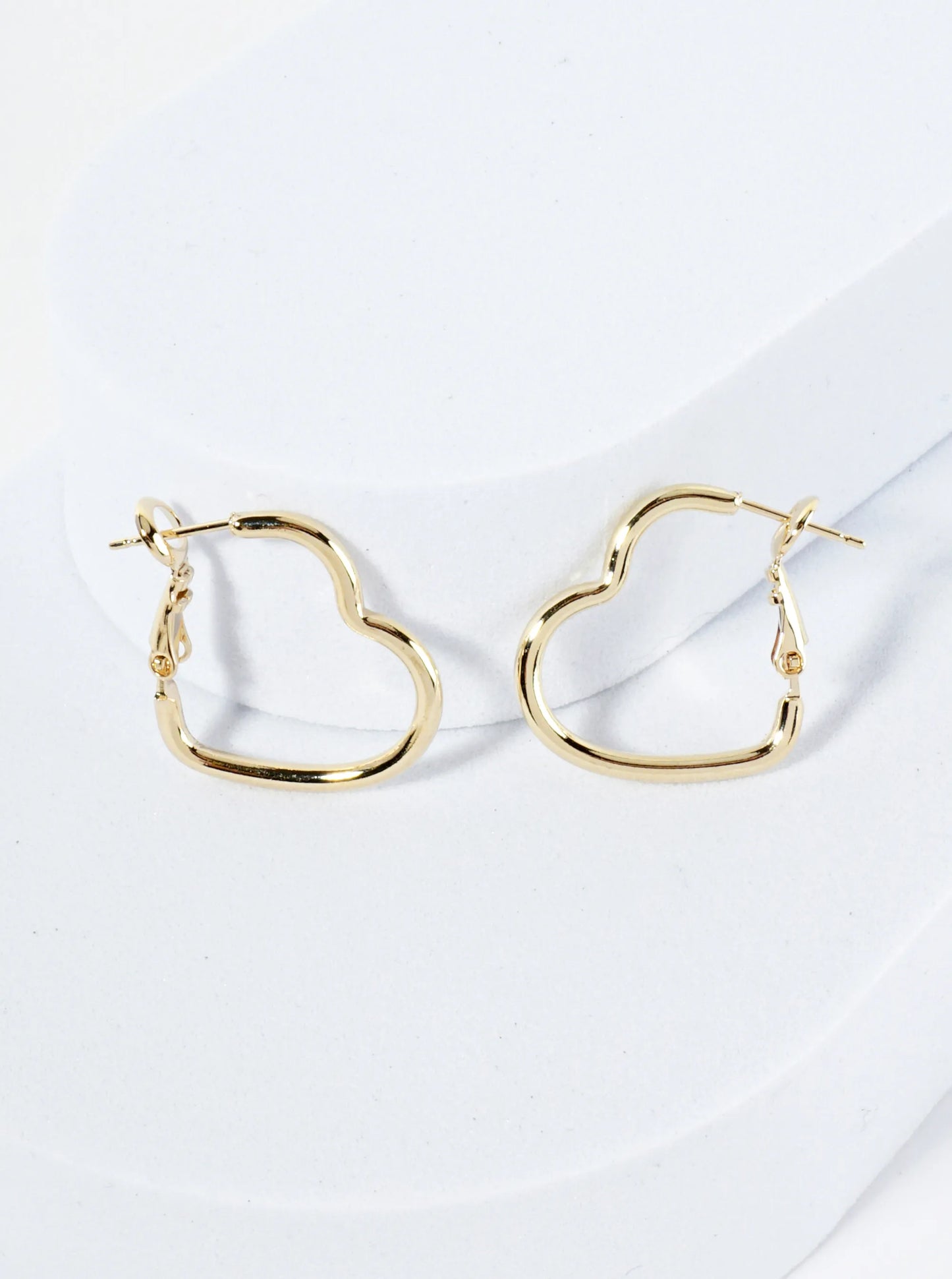 Polished Metal 23mm Heart Shape Latch Back Hoop Earrings