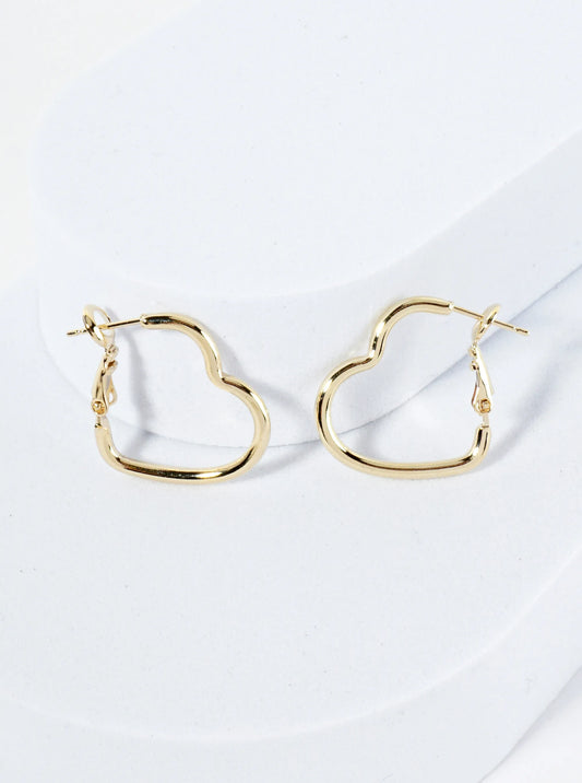 Polished Metal 23mm Heart Shape Latch Back Hoop Earrings