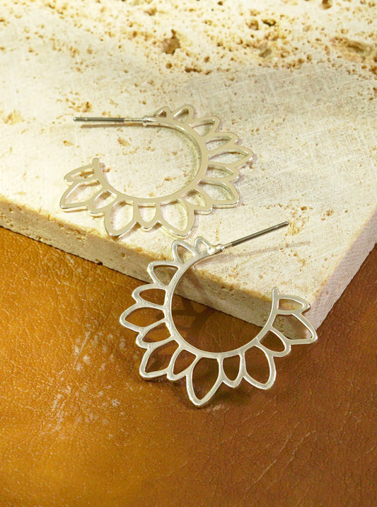 Polished Metal 25mm Flower Hoop Earrings